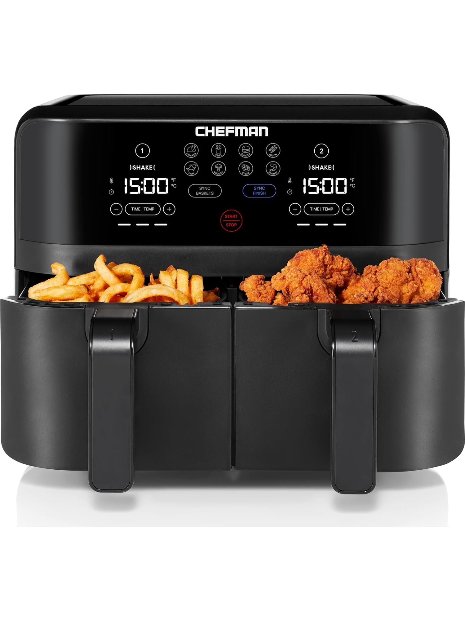 Chefman TurboFry Touch Dual Air Fryer, Maximize The Healthiest Meals With Double Basket Capacity, One-Touch Digital Controls And Shake Reminder For The Perfect Crispy And Low-Calorie Finish - ANM Liquidation