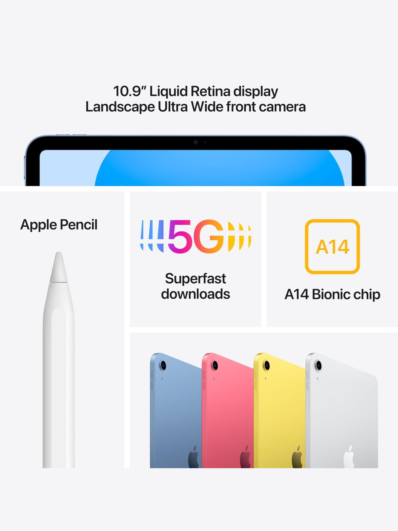 Apple iPad 10th Generation : with A14 Bionic chip, 10.9-inch Liquid Retina Display, 256GB, Wi-Fi 6, 12MP front/12MP Back Camera, Touch ID, All-Day Battery Life – Blue