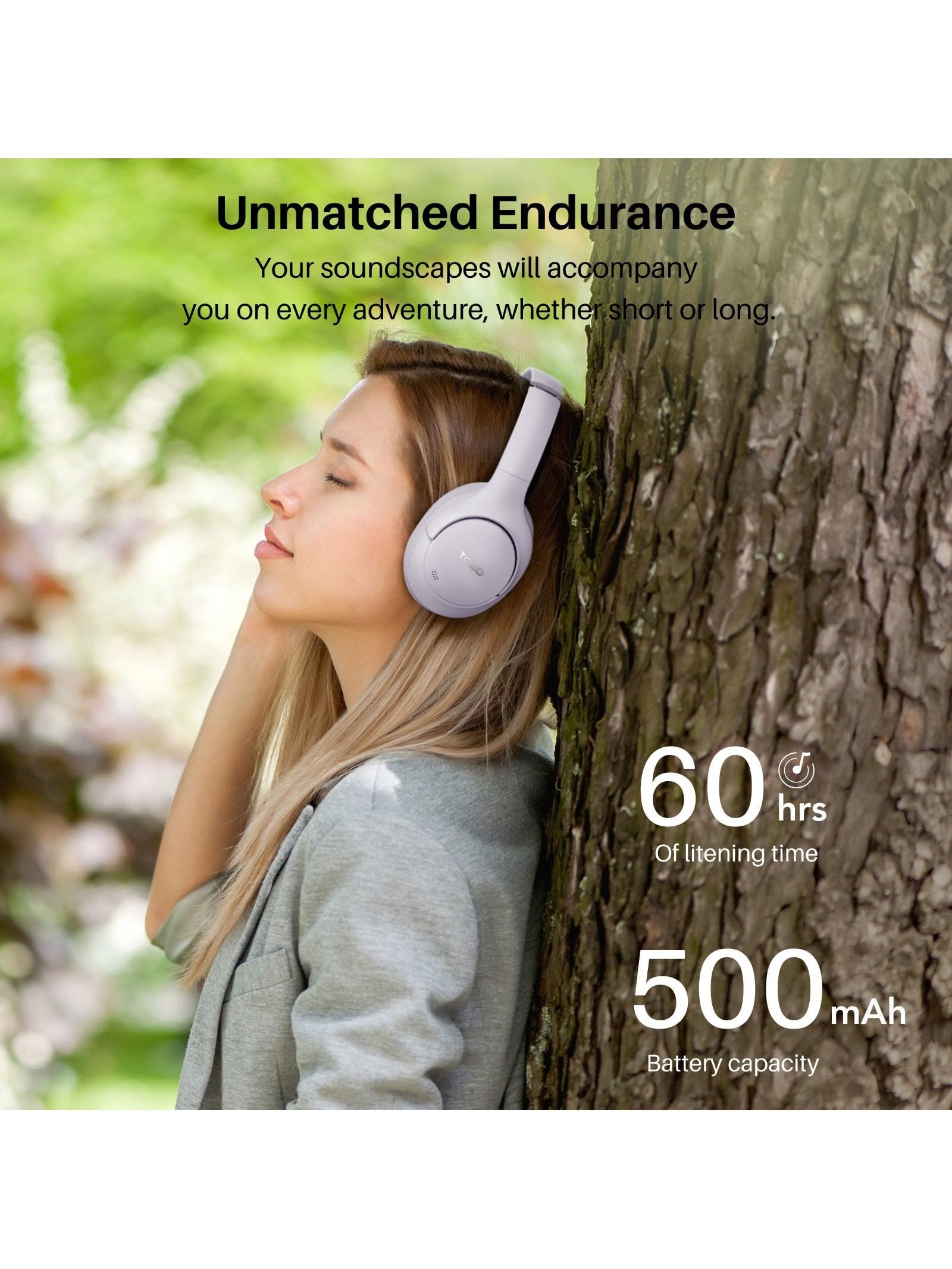 TOZO HT2 Hybrid Active Noise Cancelling Headphones, Wireless Over Ear Bluetooth Headphones, 60H Playtime, Hi-Res Audio Custom EQ via App Deep Bass Comfort Fit Ear Cups, for Home Office Travel White
