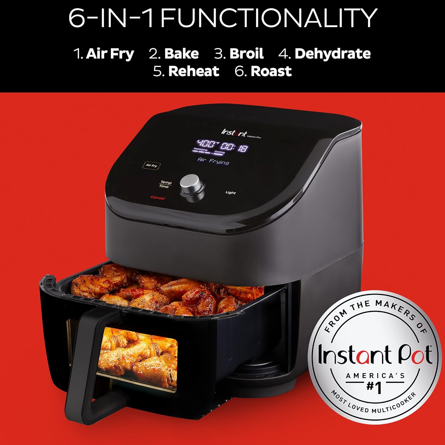 Instant Vortex Plus 6QT ClearCook Air Fryer, Clear Windows, Custom Program Options, 6-in-1 Functions, Crisps, Broils, Roasts, Dehydrates, Bakes, Reheats, from the Makers of Instant Pot, Black - ANM Liquidation