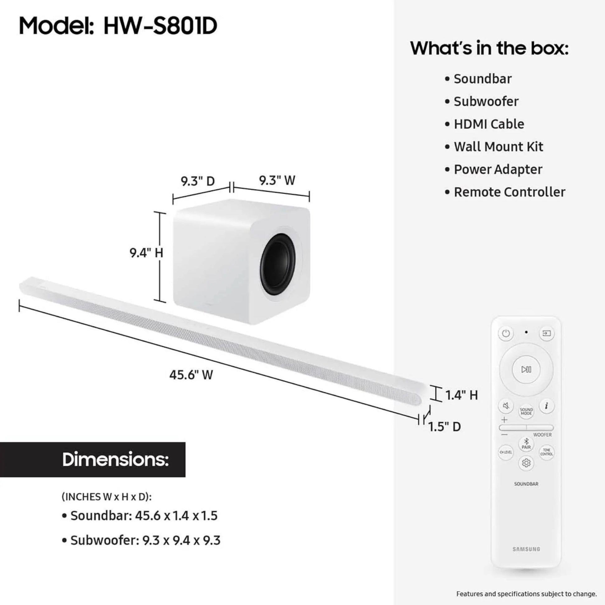 SAMSUNG HW-S800B/ZA 3.2.1ch Soundbar w/ Wireless Dolby Atmos DTS Virtual:X, Ultra Slim Design, Q Symphony, SpaceFit Sound, Airplay 2, Game Pro Mode, Alexa Built-In, 2022, Black - ANM Liquidation