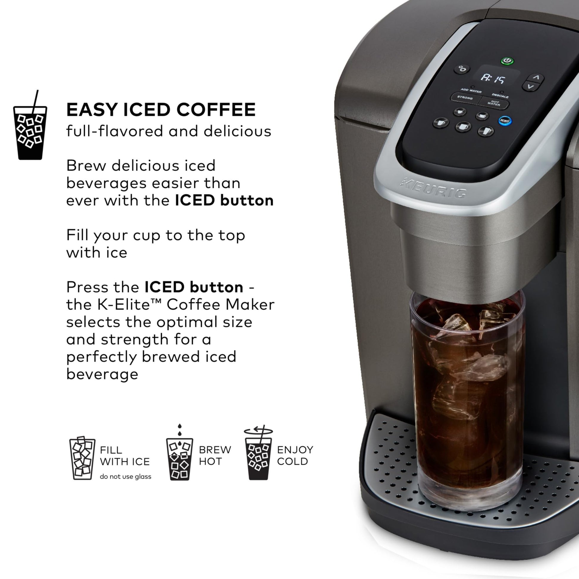 Keurig K-Elite Single Serve K-Cup Pod Coffee Maker, with Strength and Temperature Control, Iced Coffee Capability, 8 to 12oz Brew Size, Programmable, Brushed Slate ANM Liquidation