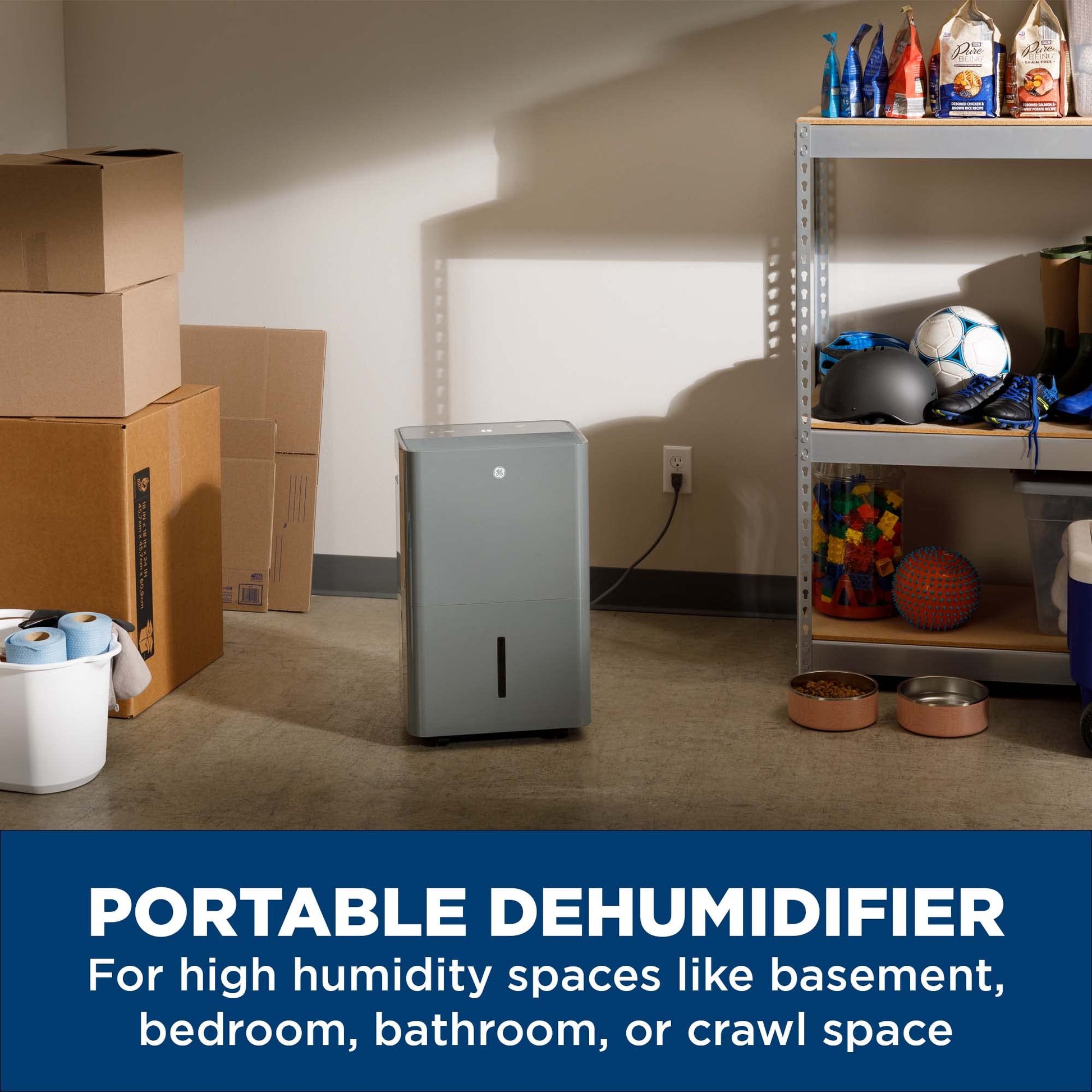 GE Energy Star Portable Dehumidifier for Basement, Bedroom, Bathroom, Garage or Large Rooms up to 4500 Sq Ft, 50 Pint with Removable Bucket and Continuous Drain Connect for Auto or Manual Drainage ANM Liquidation