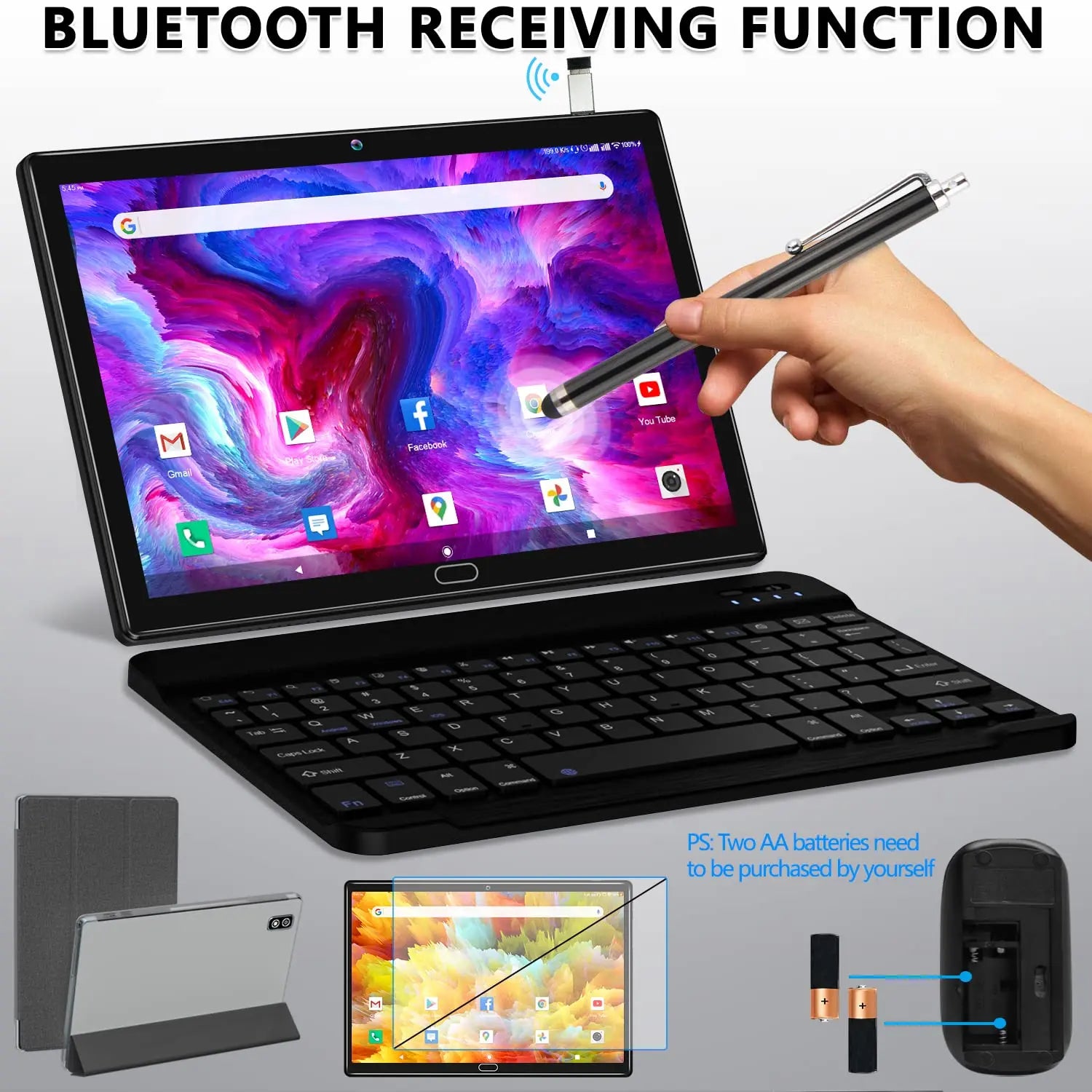 2024 Newest Android 13 Tablet, 2 in 1 Tablet 10.1 Inch, 4G Cellular Tablet with Keyboard, 64GB ROM + 4GB RAM, Octa-Core Processor, 2 Sim Slots, 13MP Camera, GPS/WiFi/Bluetooth/Mouse/Stylus(Black) - ANM Liquidation