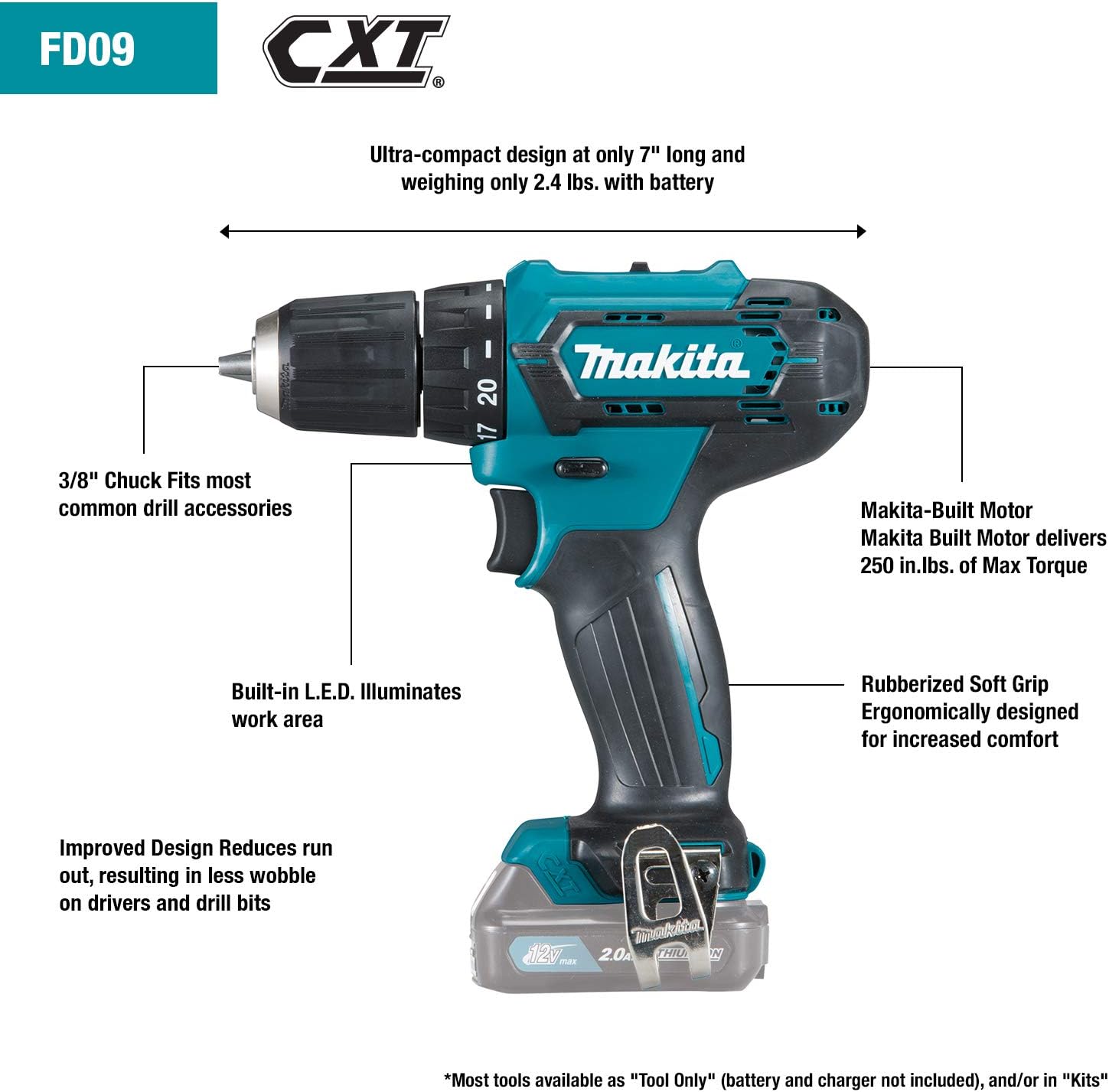 Makita FD09R1 12V max CXT® Lithium-Ion Cordless 3/8" Driver-Drill Kit (2.0Ah) - ANM Liquidation