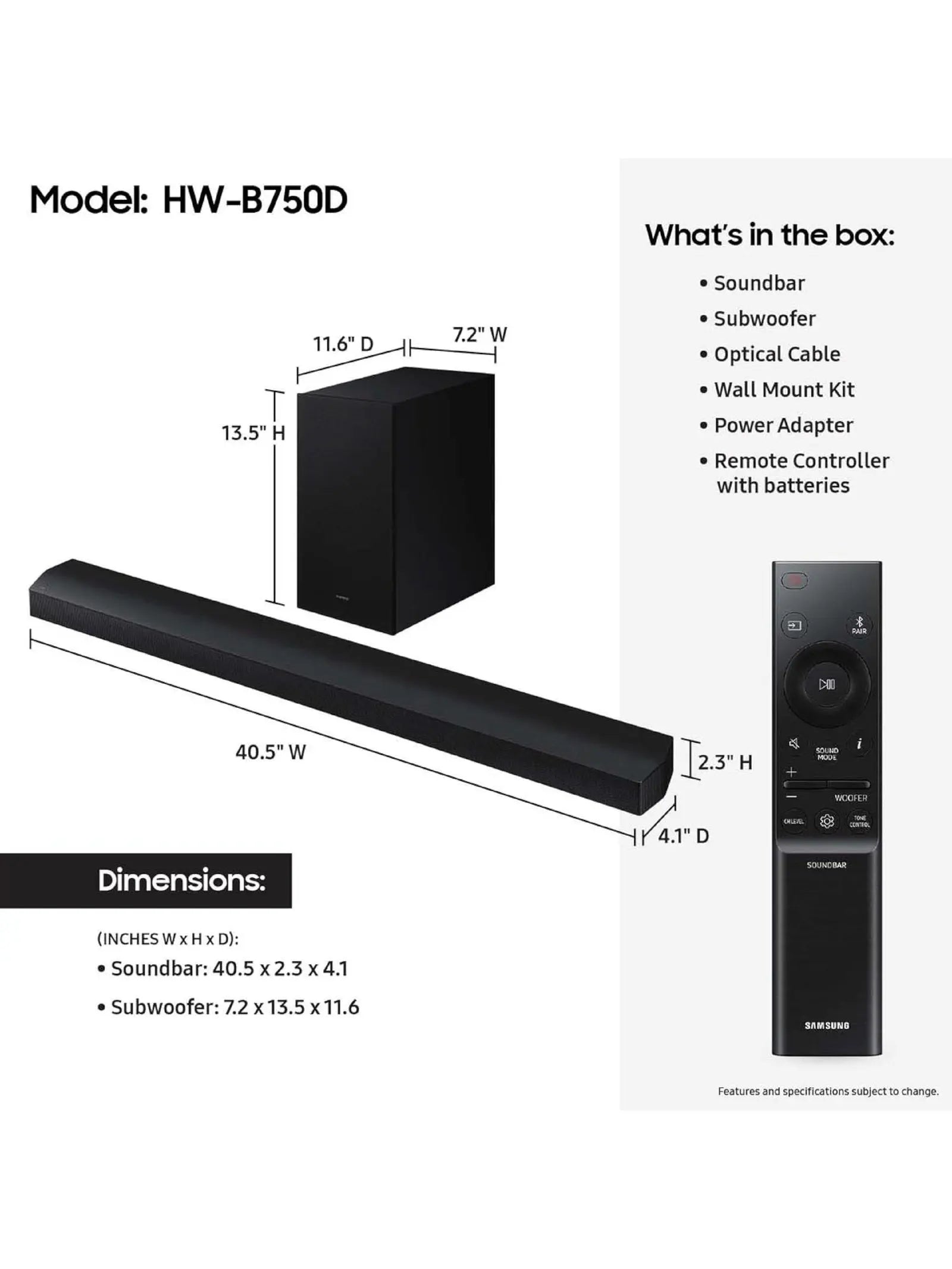 SAMSUNG HW-C450 2.1ch Soundbar w/DTS Virtual X, Subwoofer Included, Bass Boost, Adaptive Sound Lite, Game Mode, Bluetooth, Wireless Surround Sound Compatible Newest Model ,Black