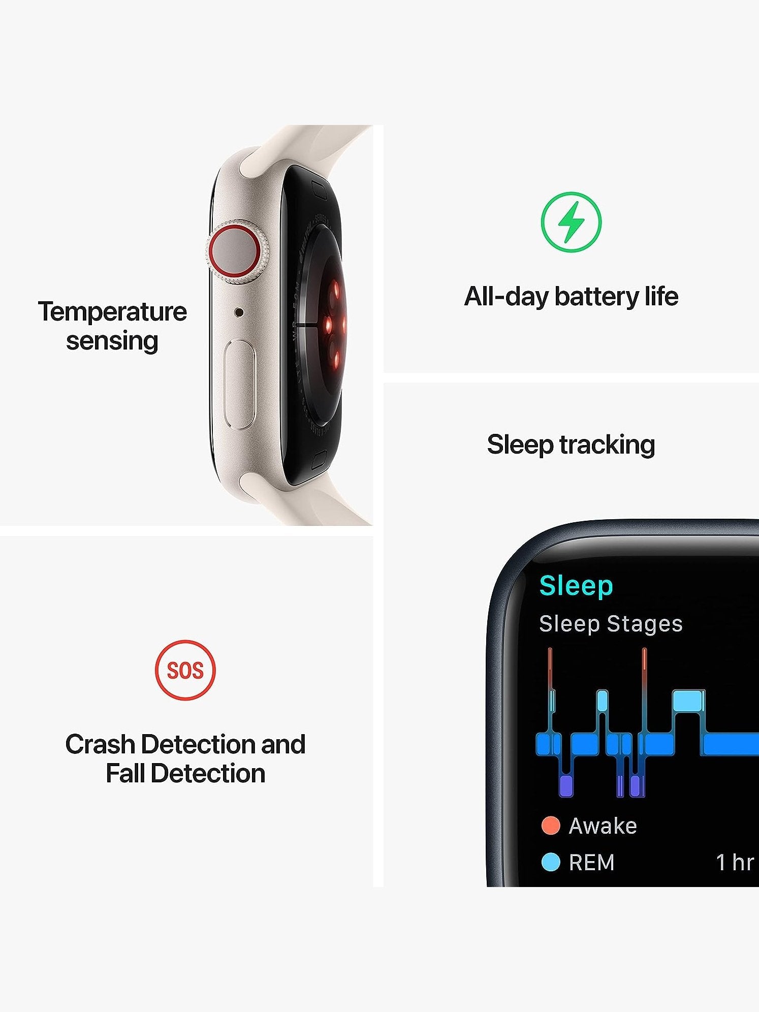 Apple Watch Series 8 GPS + Cellular 41mm Smart Watch w/Starlight Aluminum Case with Starlight Sport Band - M/L. Fitness Tracker, Blood Oxygen & ECG Apps, Always-On Retina Display, Water Resistant