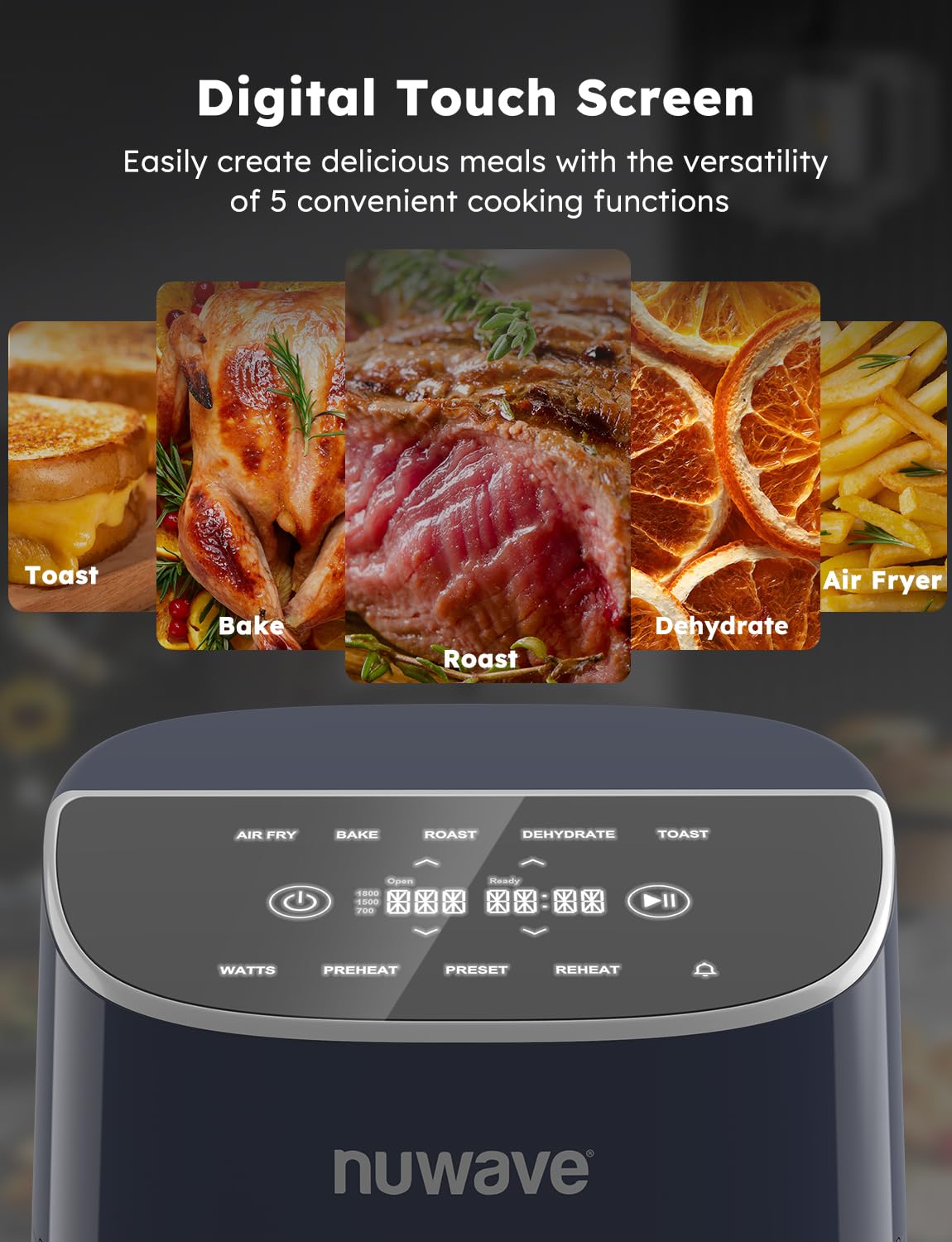 Nuwave Brio Plus 8 Qt Air Fryer, PFAS Free, New & Improved, Digital Touch Screen, Cool White Display, 50°F~400°F in Precise 5°, 5 Cook Functions, 100 Presets & 50 Memory, 3 Wattages 700, 1500, 1800 ANM Liquidation