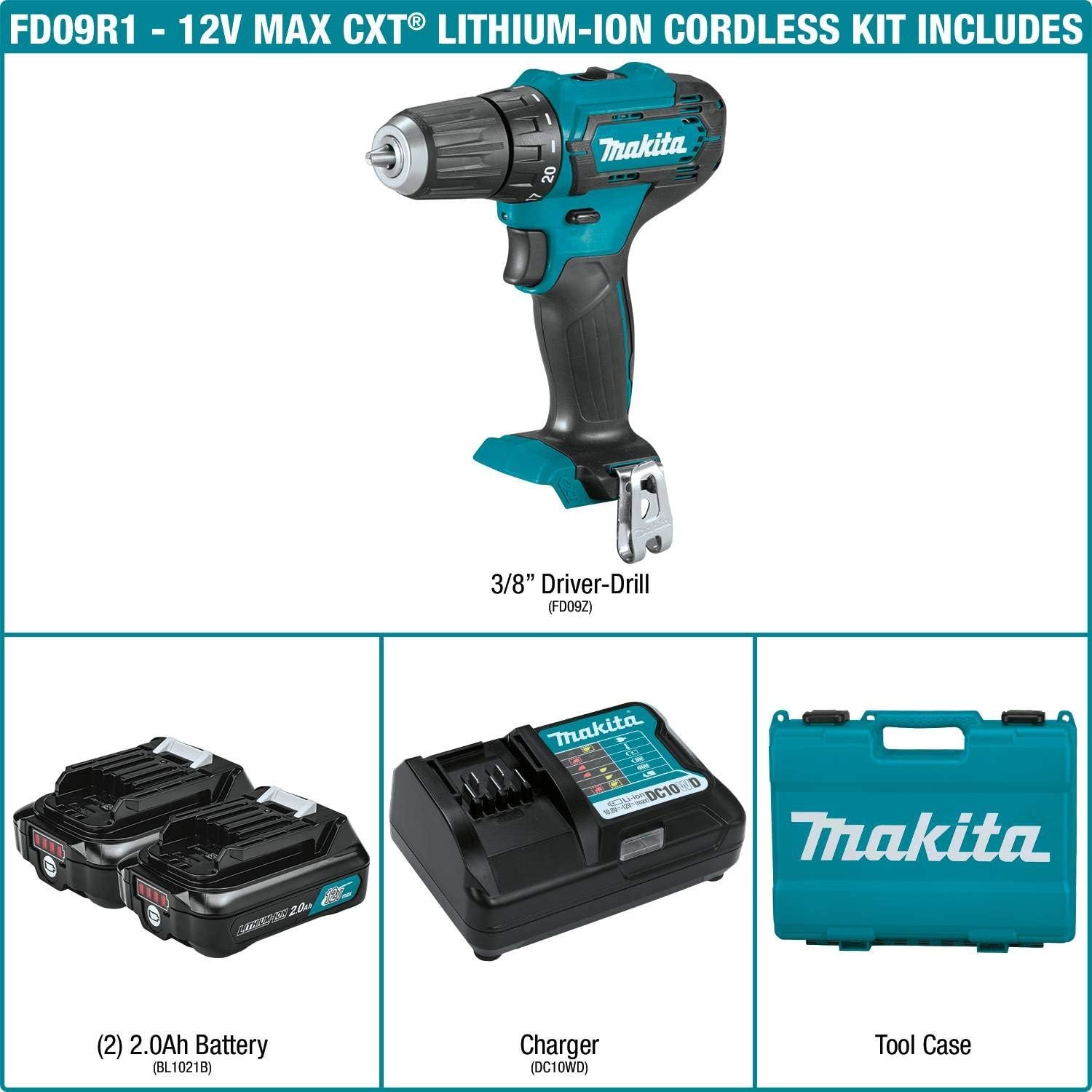 Makita FD09R1 12V max CXT® Lithium-Ion Cordless 3/8" Driver-Drill Kit (2.0Ah) - ANM Liquidation