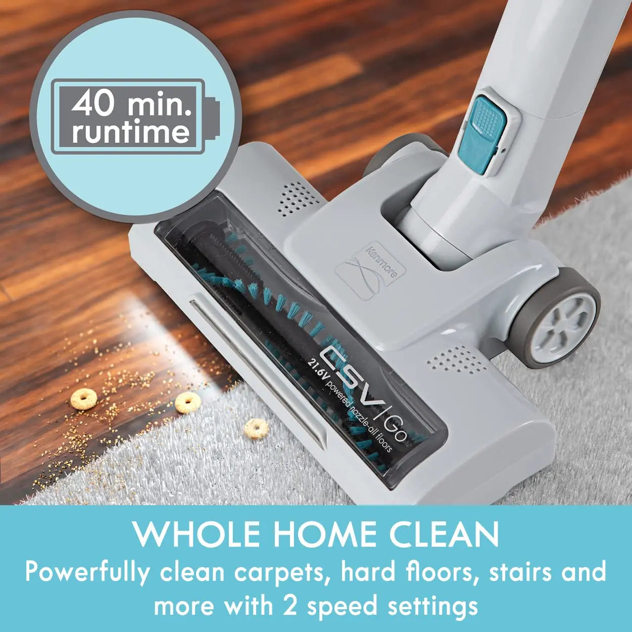 Kenmore DS4065 Cordless Stick Vacuum 1L Capacity Lightweight Cleaner 2-Speed Power Suction LED Headlight 2-in-1 Handheld for Hardwood Floor, Carpet & Dog Hair, Blue, DS4065 - ANM Liquidation