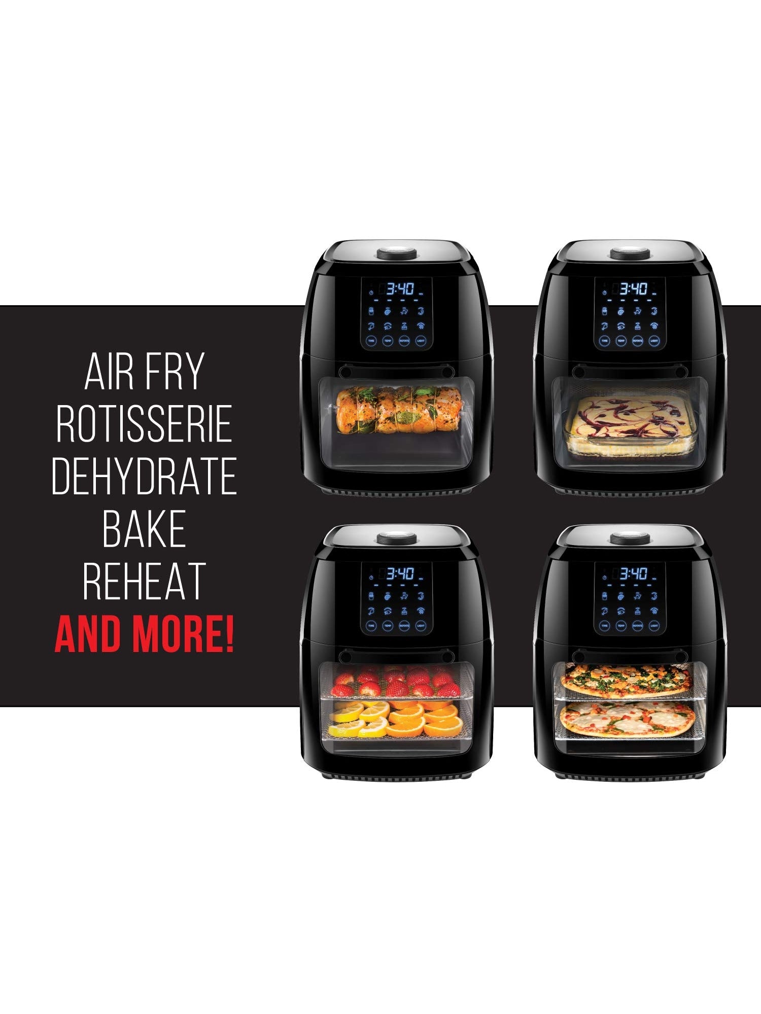 CHEFMAN Multifunctional Digital Air Fryer+ Rotisserie, Dehydrator, Convection Oven, 17 Touch Screen Presets Fry, Roast, Dehydrate, Bake, XL 10L Family Size, Auto Shutoff, Large Easy-View Window, Black ANM Liquidation