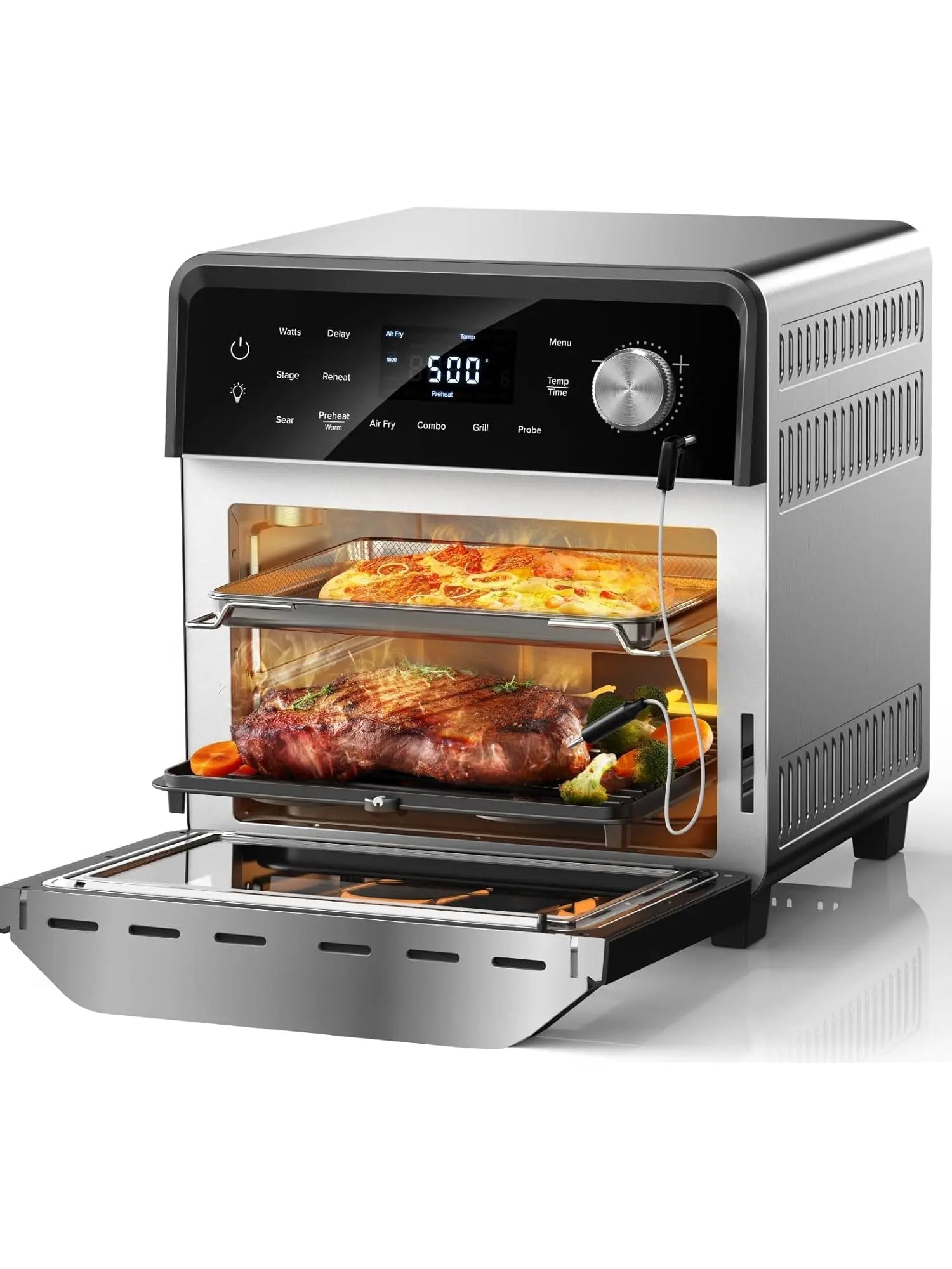 Nuwave TODD ENGLISH Air Fryer Grill Oven Combo, TRUE Char & Flavor, 100 in 1 Super Convection Toaster Oven Countertop, Excellent Thermal Insulation, POWERPORT™ Plug-In Grill, 550°F, Stainless Steel - ANM Liquidation