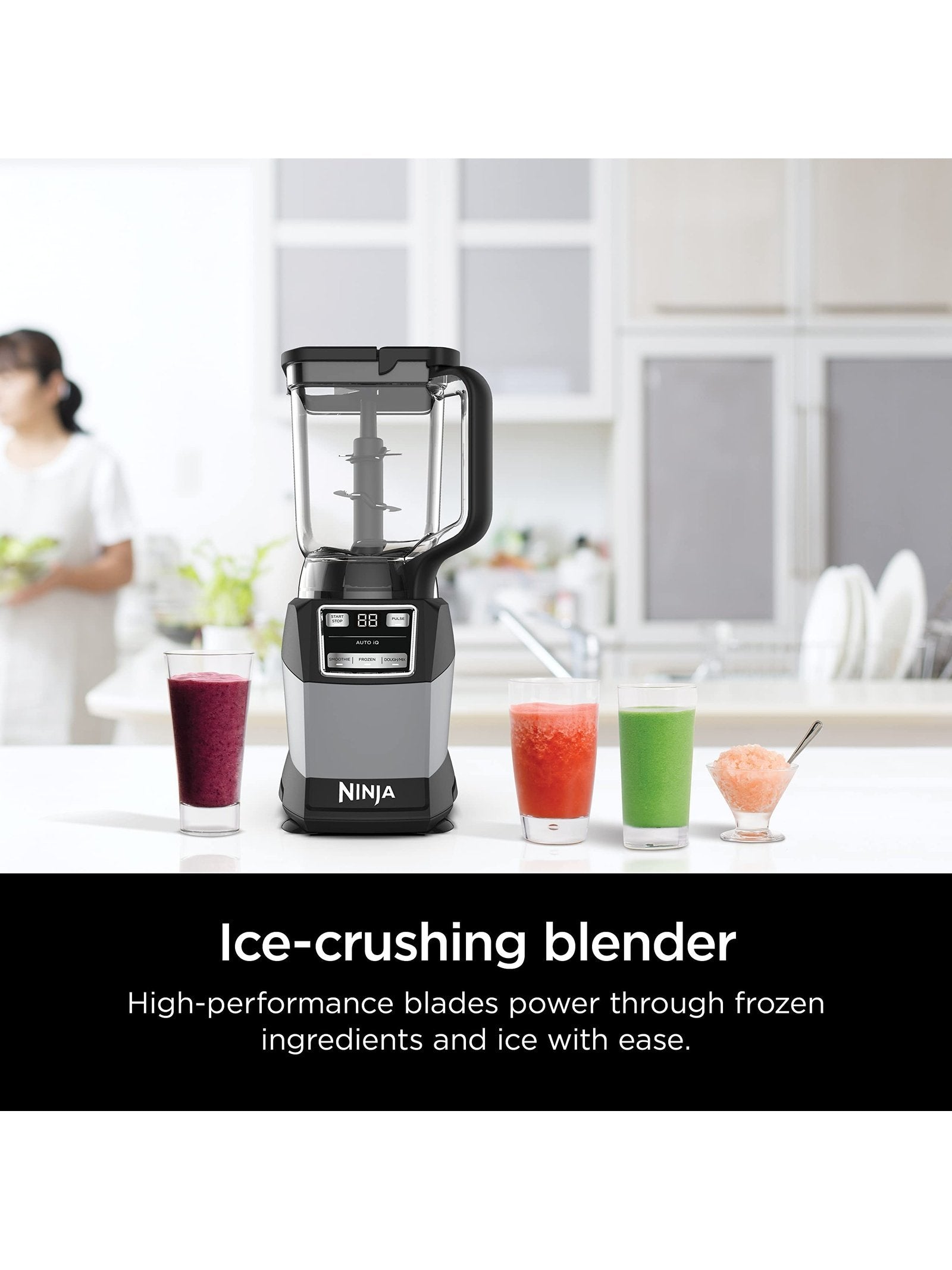 Ninja AMZ493BRN Compact Kitchen System, 1200W, 3 Functions for Smoothies, Dough & Frozen Drinks with Auto-IQ, 72-oz.* Blender Pitcher, 40-oz. Processor Bowl & 18-oz. Single-Serve Cup, Grey