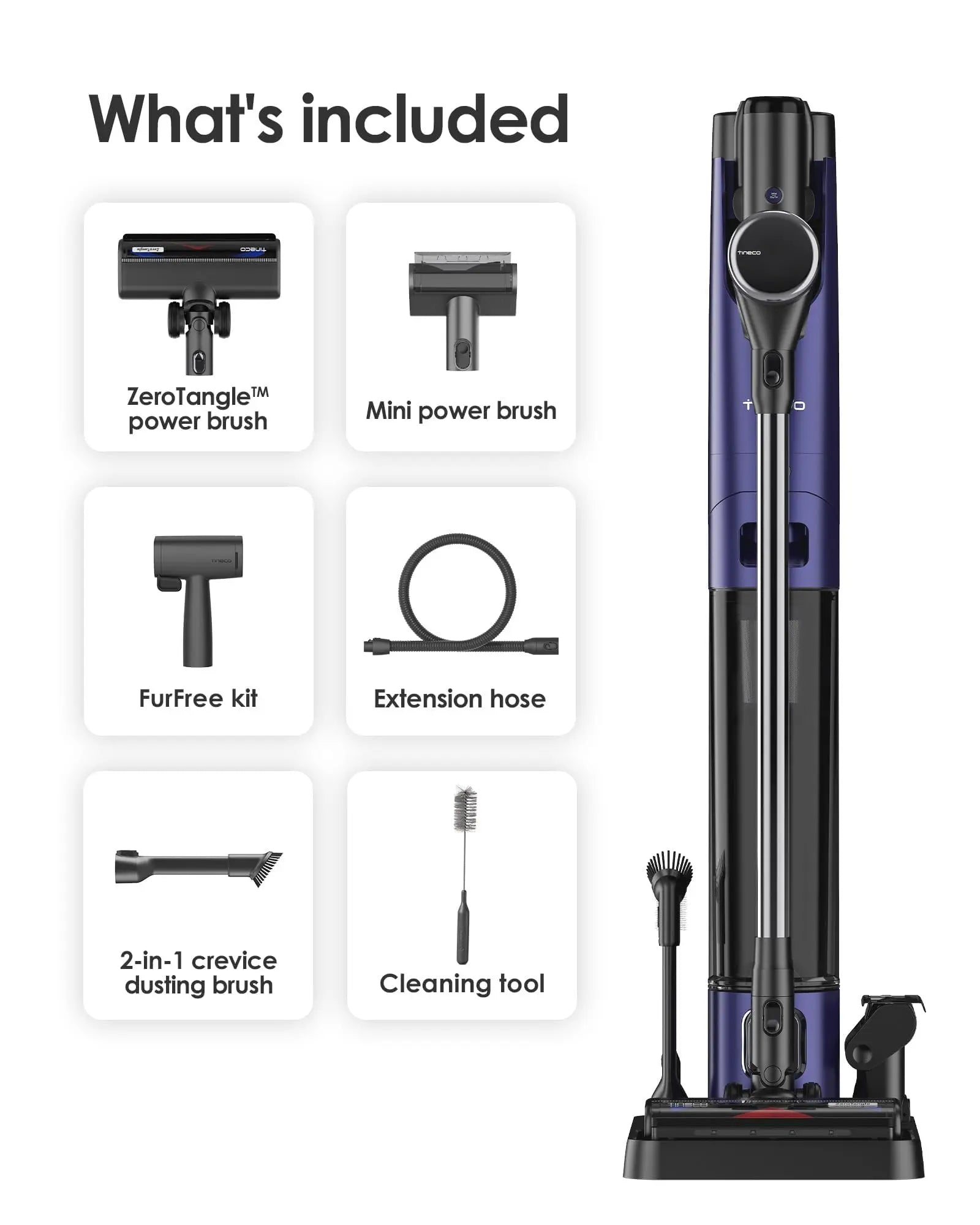 Tineco Pure ONE Station FurFree Cordless Vacuum Cleaner with 3L Auto Dust Base, Smart Stick Vacuum Cleaner Powerful Suction & Lightweight, ZeroTangl Brush for Hard Floor, Carpet & Pet Hair, Blue - ANM Liquidation