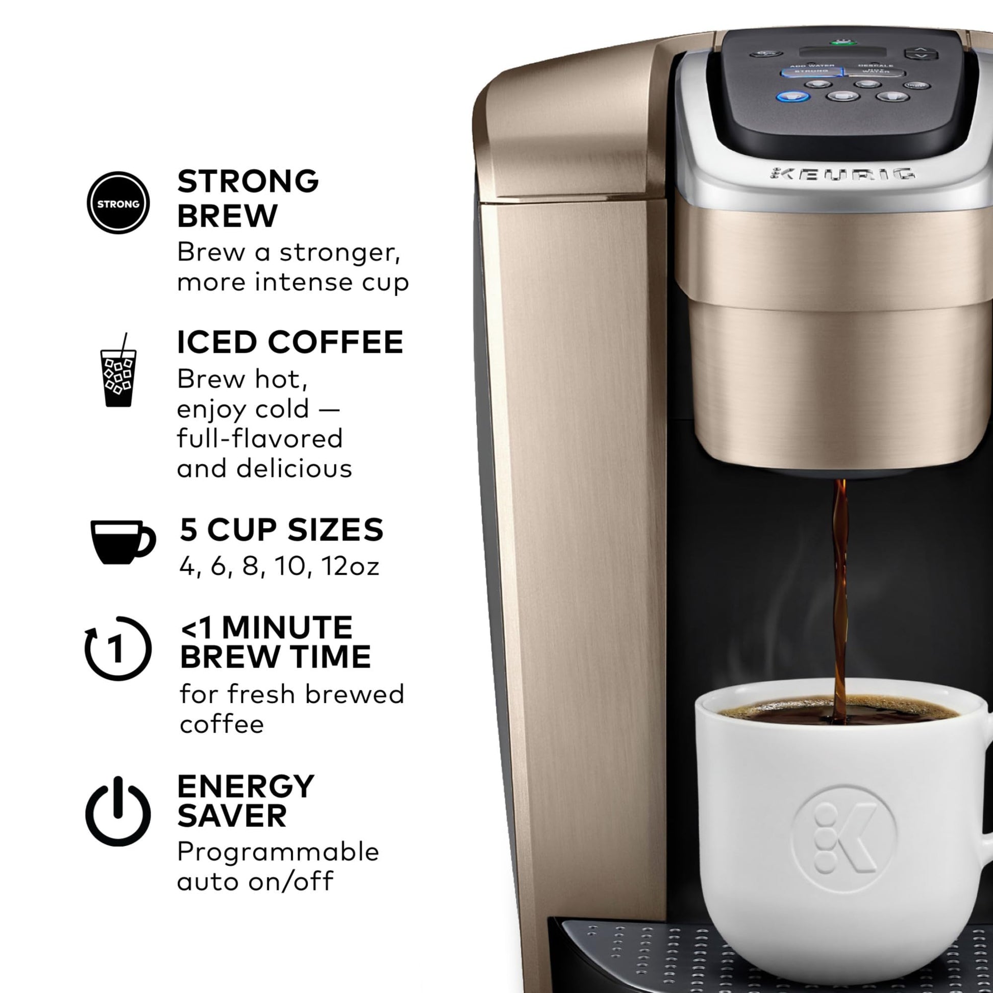 Keurig K-Elite Single Serve K-Cup Pod Coffee Maker, with Strength and Temperature Control, Iced Coffee Capability, 8 to 12oz Brew Size, Programmable, Brushed Slate ANM Liquidation