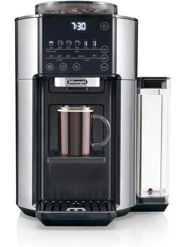 De'Longhi TrueBrew Drip Coffee Maker, Built in Grinder, Single Serve, 8 oz to 24 oz, Hot or Iced Coffee, Stainless, CAM51025MB, 15"D x 13.7"W x 15.8"H - ANM Liquidation