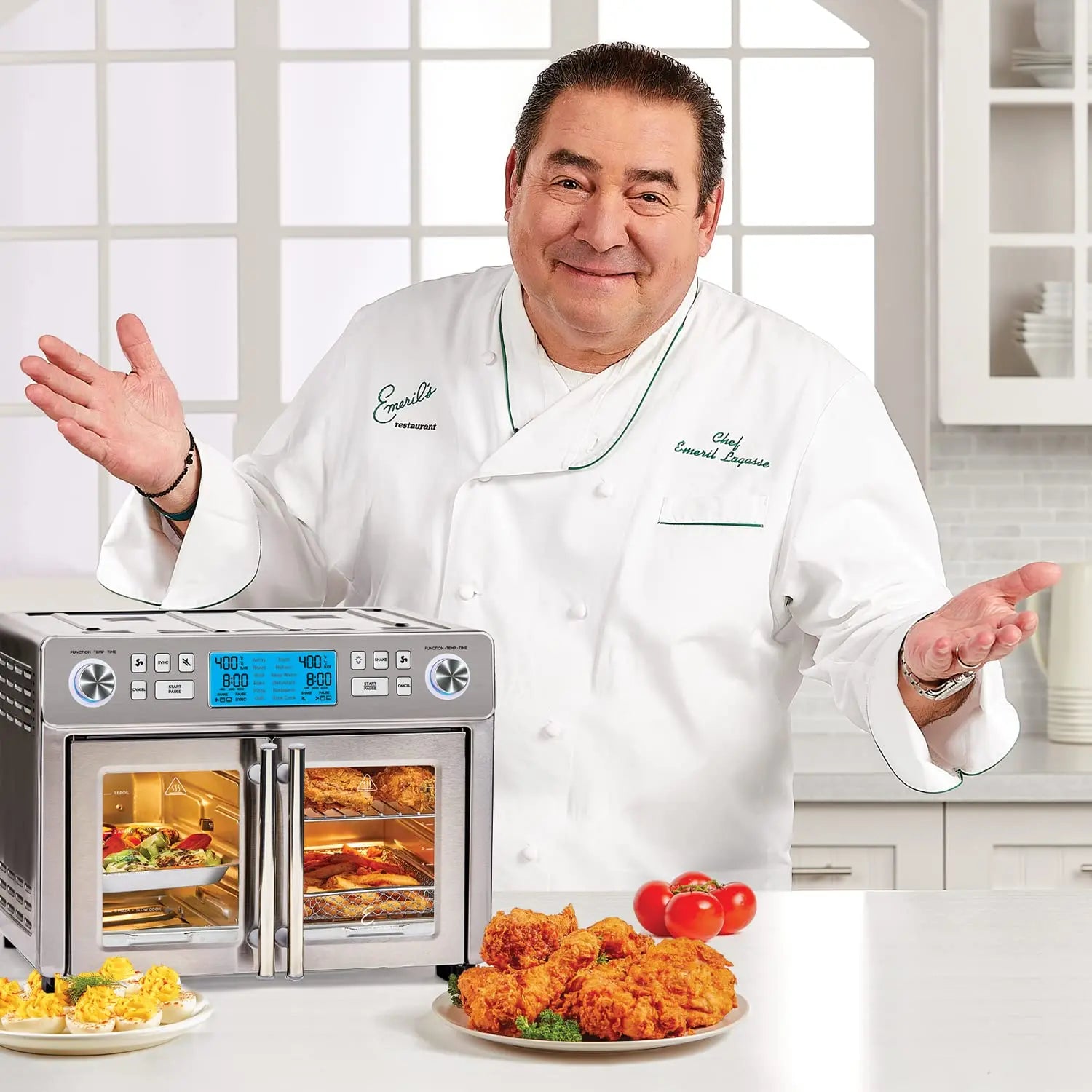 Emeril Lagasse Dual Zone 360 Air Fryer Oven Combo with French Door, 25 QT Extra Large Family Size Meals to Cook Two Foods in Two Different Ways at The Same Time, Up to 60% Faster from Frozen to Finish - ANM Liquidation