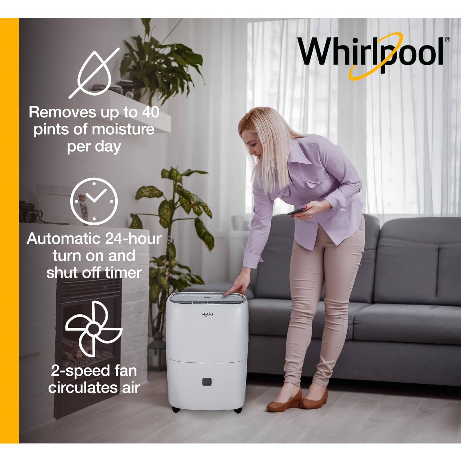 Whirlpool 20-Pint Portable Dehumidifier with Auto-Shutoff & Timer, Home Dehumidifier and Moisture Absorber For Basement, Garage, Living Room in White ANM Liquidation