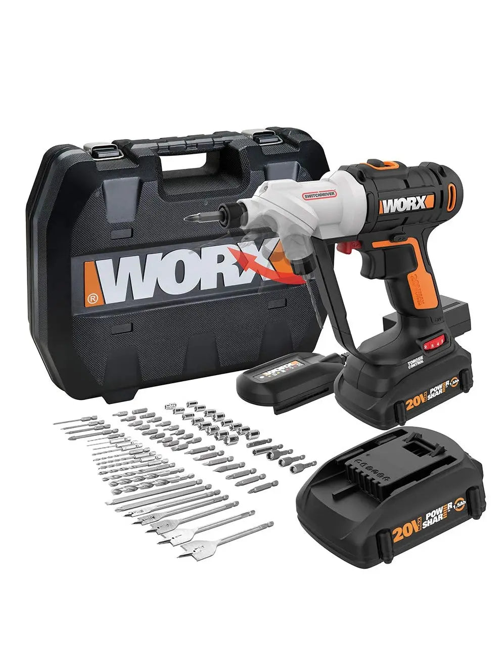 Worx WX176L.1 20V Power Share Switchdriver 2-in-1 Cordless Drill & Driver with 67pc Kit - ANM Liquidation