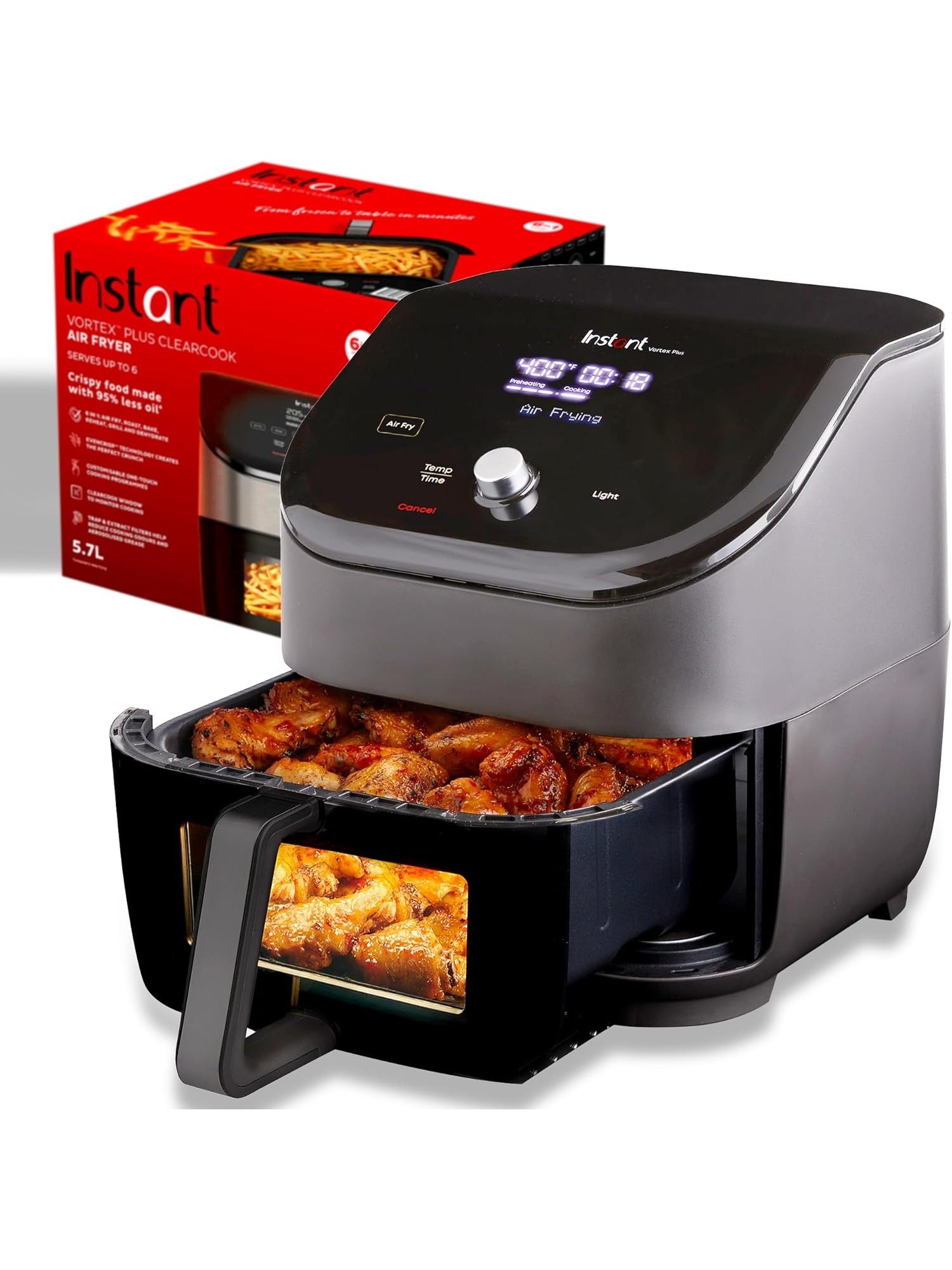 Instant Vortex Plus 6QT ClearCook Air Fryer, Clear Windows, Custom Program Options, 6-in-1 Functions, Crisps, Broils, Roasts, Dehydrates, Bakes, Reheats, from the Makers of Instant Pot, Black - ANM Liquidation