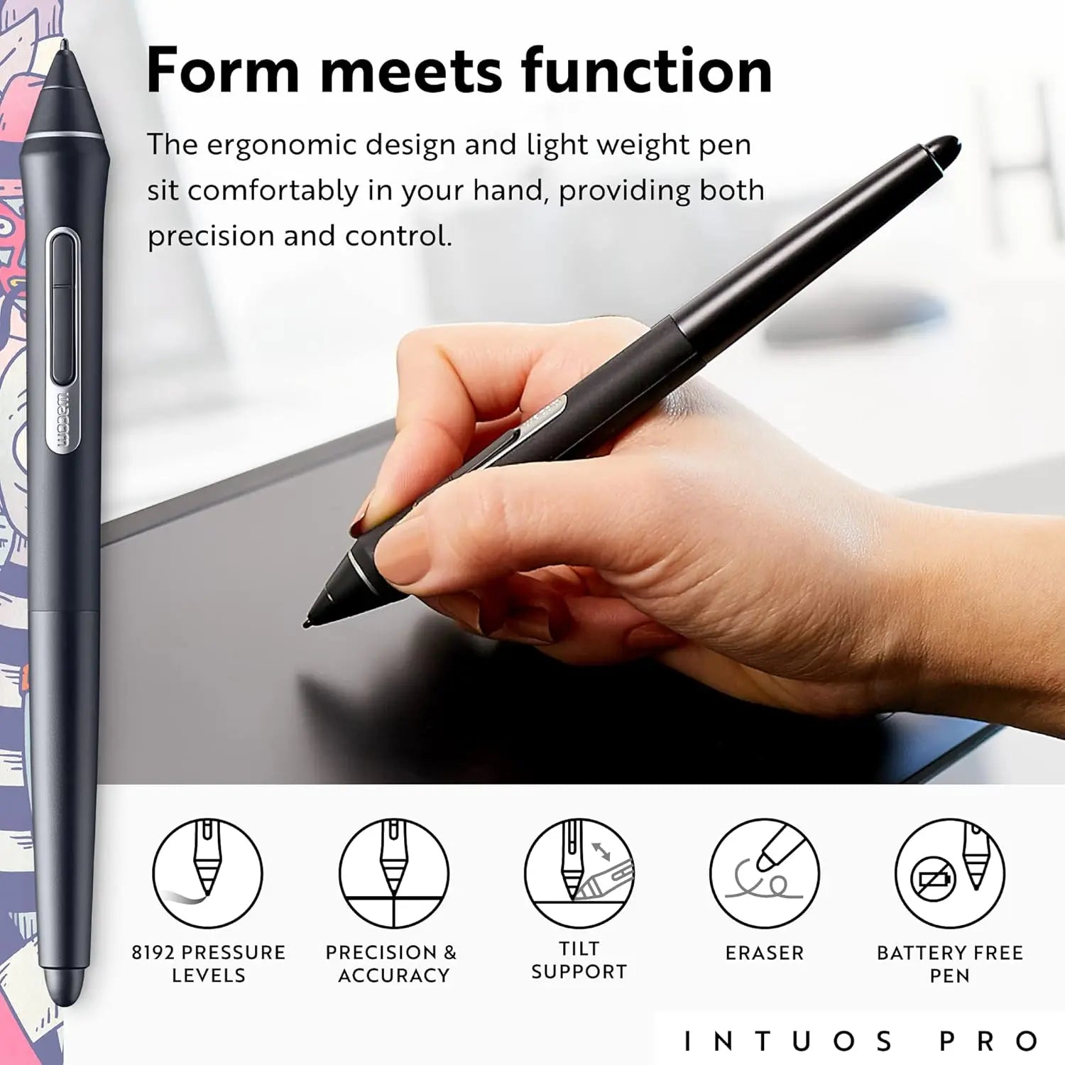 Wacom Intuos Pro Medium Bluetooth Graphics Drawing Tablet, 8 Customizable ExpressKeys, 8192 Pressure Sensitive Pro Pen 2 Included, Compatible with Mac OS and Windows,Black - ANM Liquidation