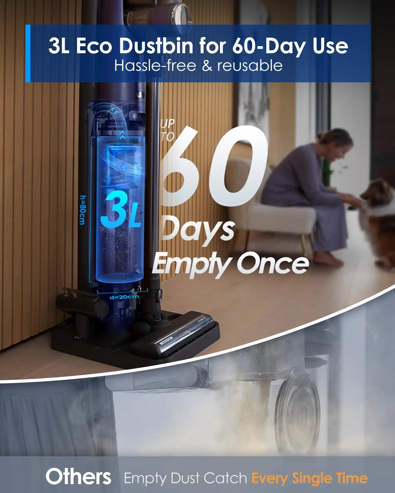 Tineco Pure ONE Station FurFree Cordless Vacuum Cleaner with 3L Auto Dust Base, Smart Stick Vacuum Cleaner Powerful Suction & Lightweight, ZeroTangl Brush for Hard Floor, Carpet & Pet Hair, Blue - ANM Liquidation