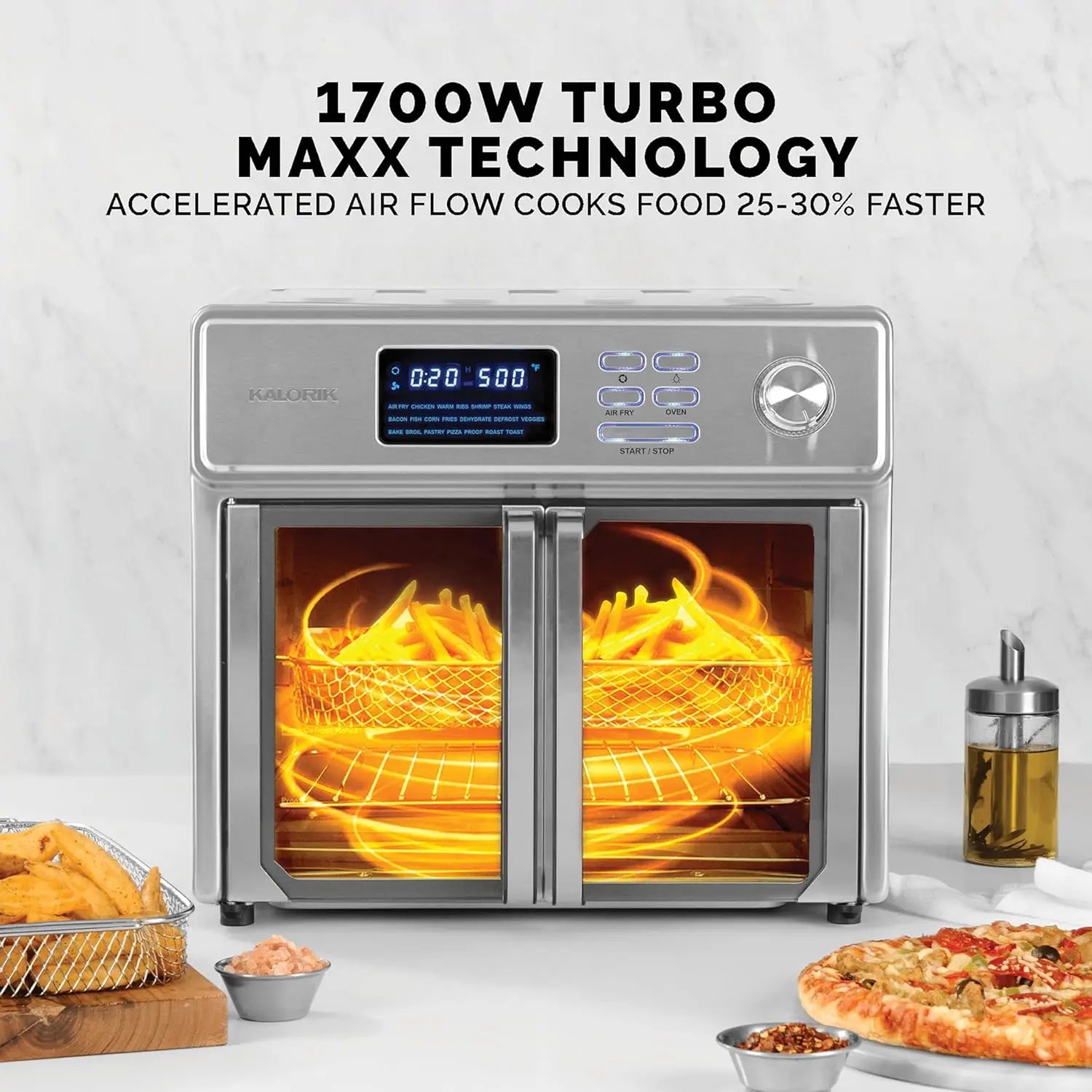 Kalorik MAXX® Digital Air Fryer Oven, 26 Quart, 10-in-1 Countertop Toaster Oven & Air Fryer Combo-21 Presets up to 500 degrees, Includes 9 Accessories & Cookbook - ANM Liquidation