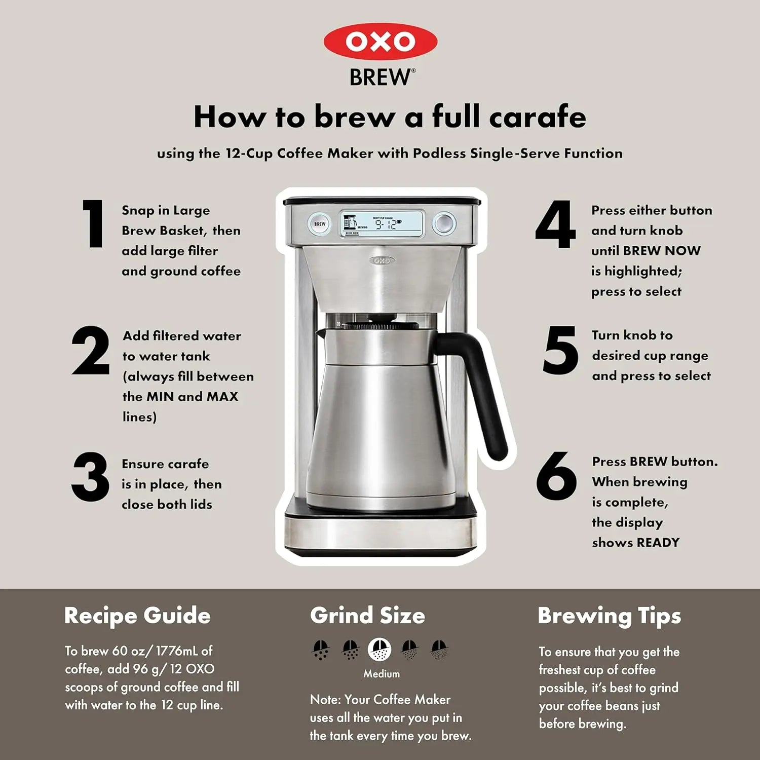 OXO Brew 12-Cup Coffee Maker With Podless Single-Serve Function,Silver - ANM Liquidation