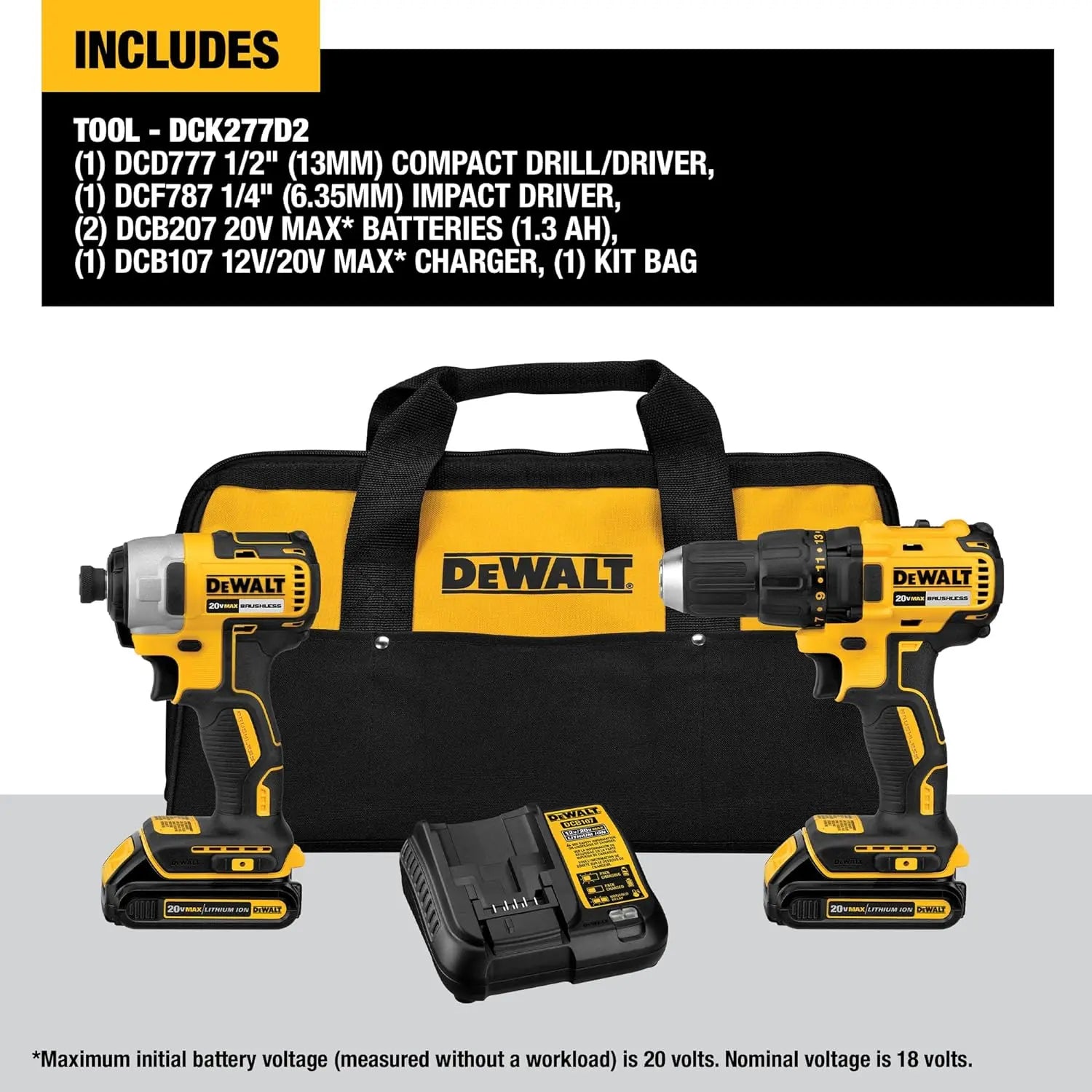 DEWALT 20V MAX Cordless Drill and Impact Driver, Power Tool Combo Kit with 2 Batteries and Charger (DCK240C2) - ANM Liquidation