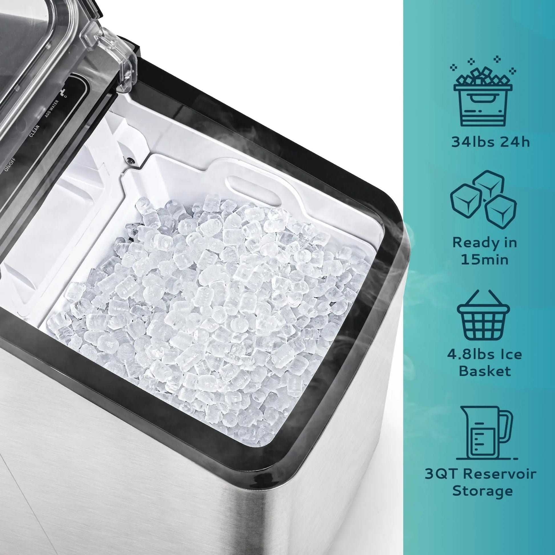 EUHOMY Nugget Ice Maker Countertop, Max 34lbs/Day, 2 Way Water Refill, Self-Cleaning Pebble Ice Maker Machine with 3Qt Reservoir, Ideal for Home, Office, Bar, and Party. (Silver) - ANM Liquidation