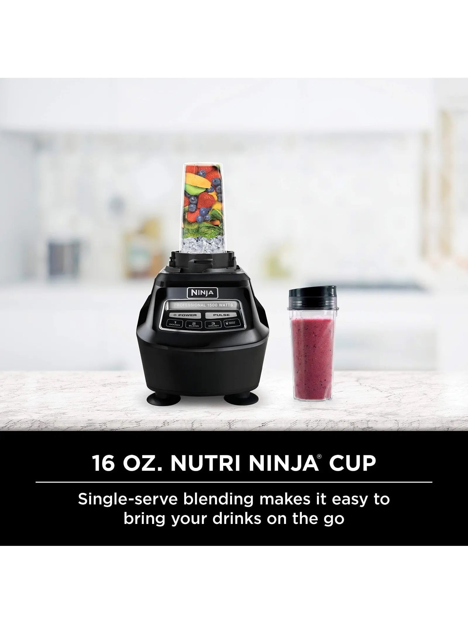 Ninja BL770 Mega Kitchen System, 1500W, 4 Functions for Smoothies, Processing, Dough, Drinks & More, with 72-oz.* Blender Pitcher, 64-oz. Processor Bowl, 2 16-oz. To-Go Cups & 2 Lids, Black