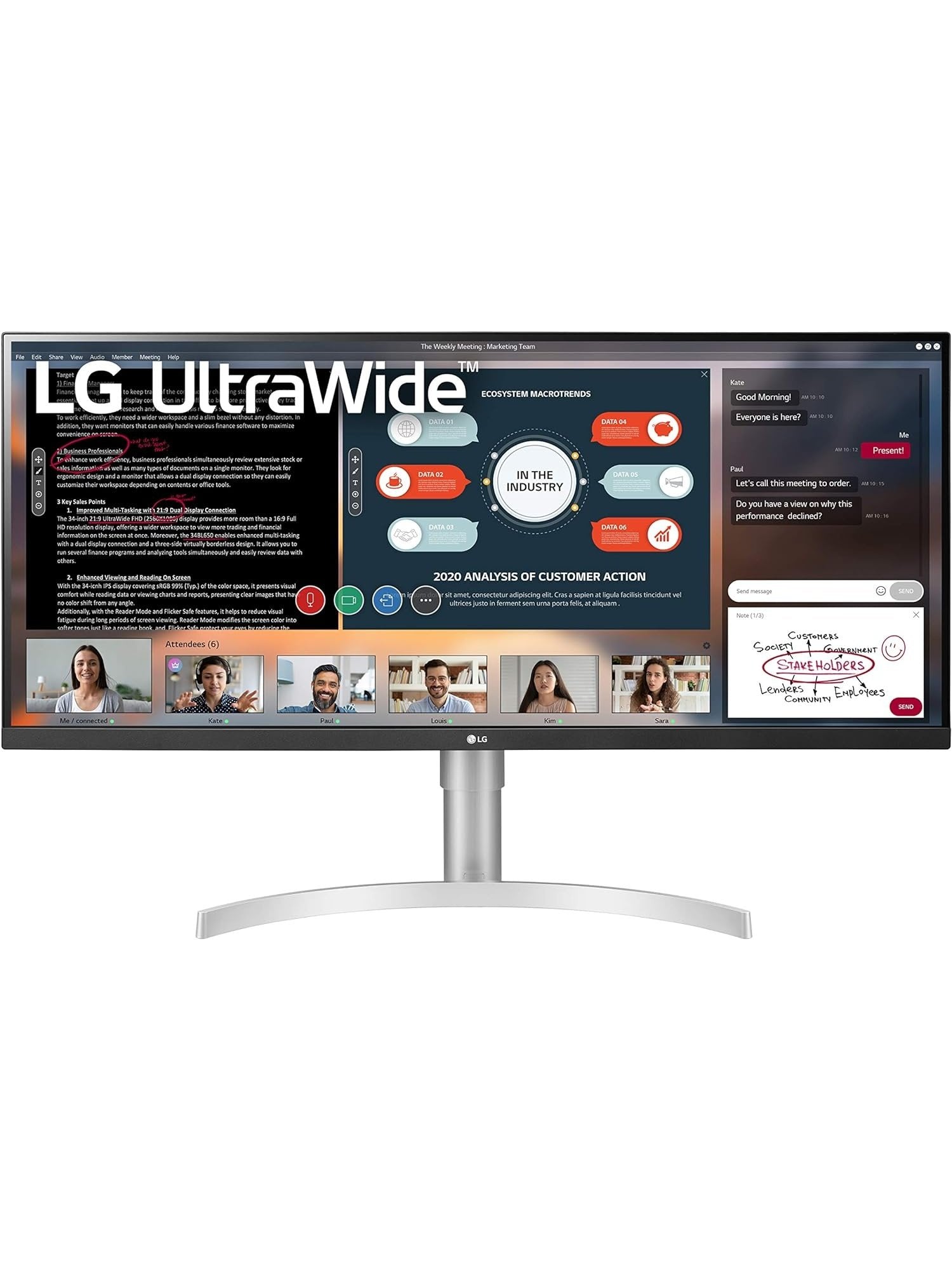 LG 34WN650-W UltraWide Monitor 34" 21:9 FHD 2560 x 1080 IPS Display, VESA DisplayHDR 400, AMD FreeSync, 3-Side Virtually Borderless Design - Silver