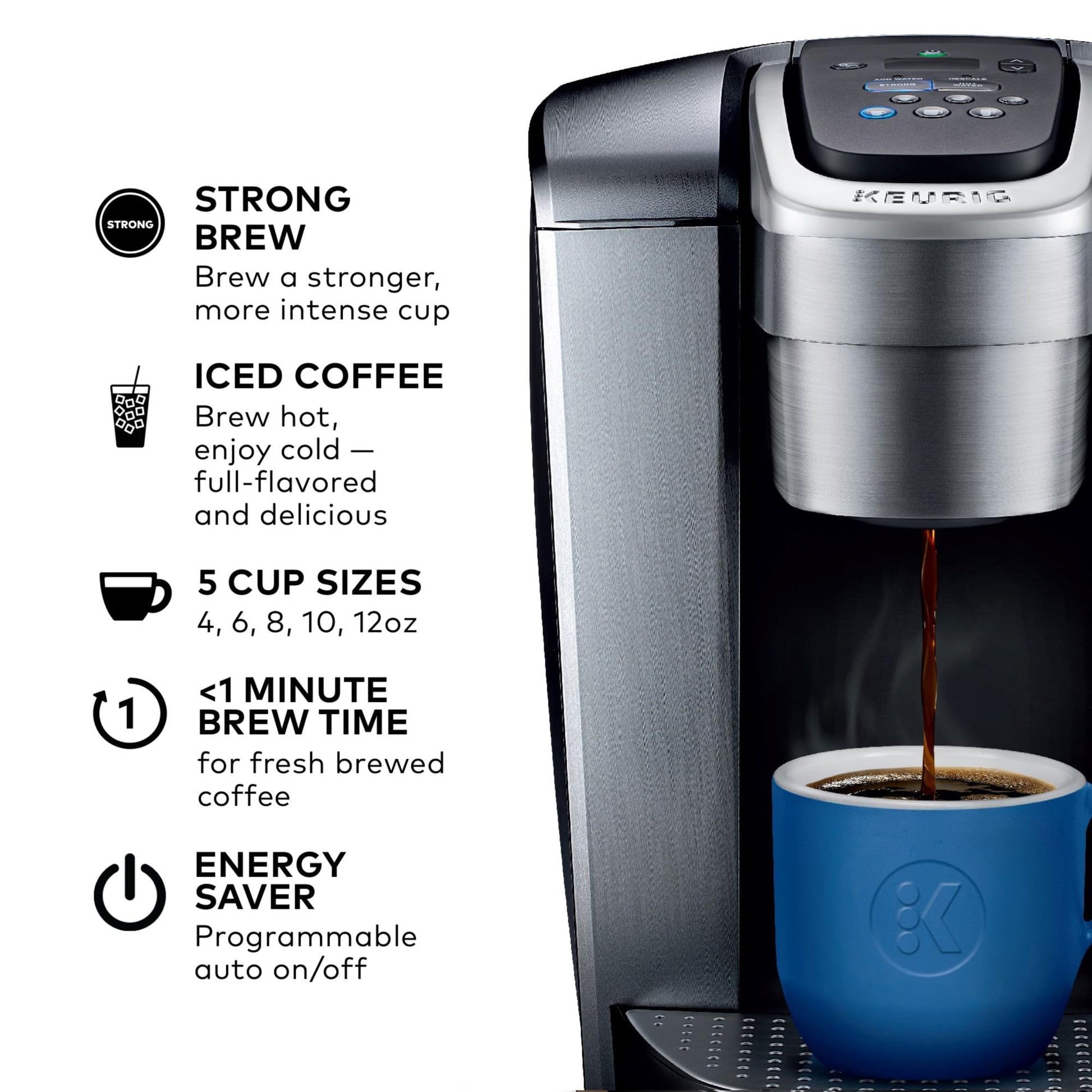 Keurig K-Elite Single Serve K-Cup Pod Coffee Maker, with Strength and Temperature Control, Iced Coffee Capability, 8 to 12oz Brew Size, Programmable, Brushed Slate ANM Liquidation