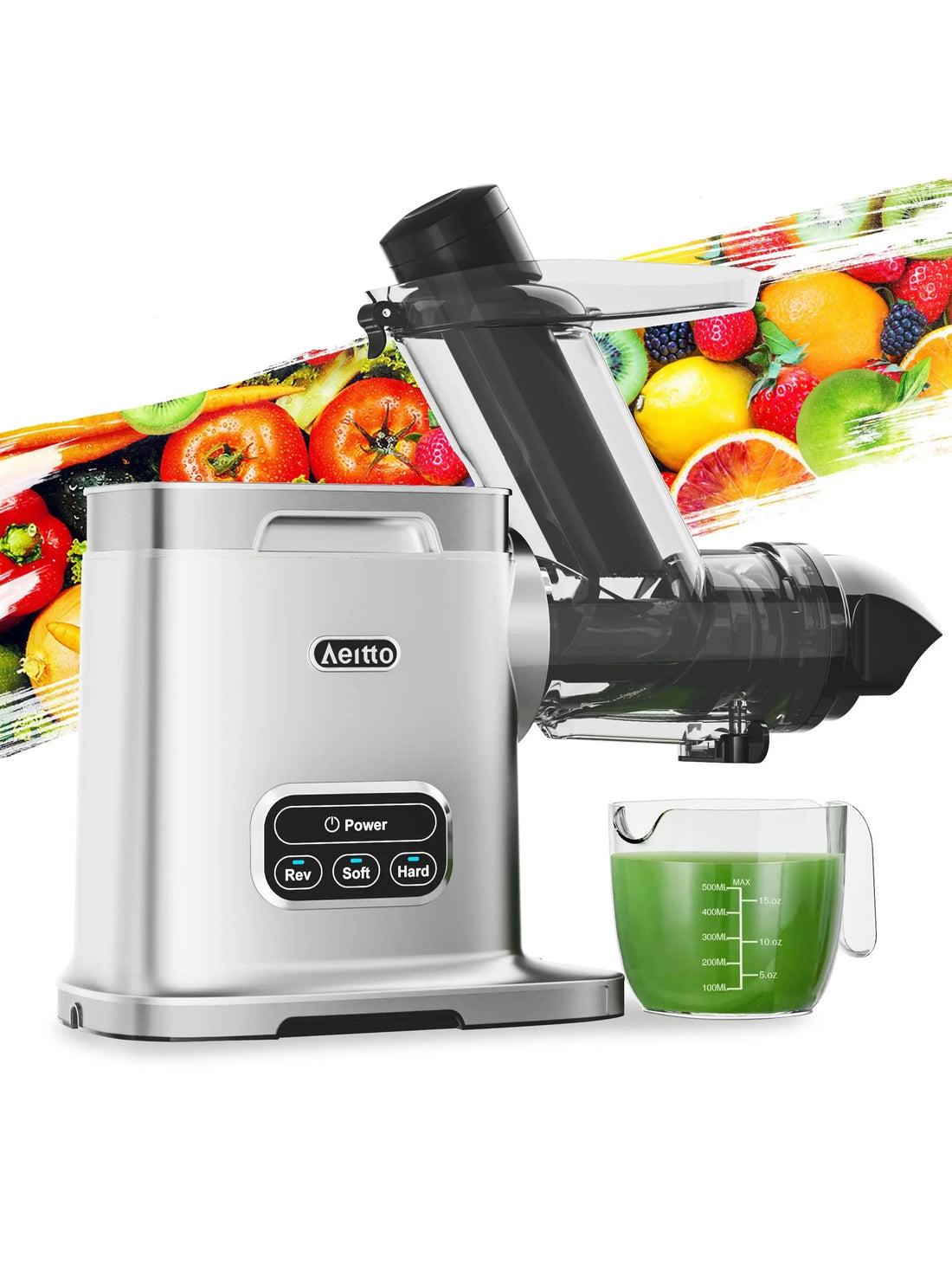 Aeitto Cold Press Juicer Machines, 3.6 Inch Wide Chute, Large Capacity, High Juice Yield, 2 Masticating Juicer Modes, Easy to Clean Slow Juicer for Vegetable and Fruit (Sliver) - ANM Liquidation