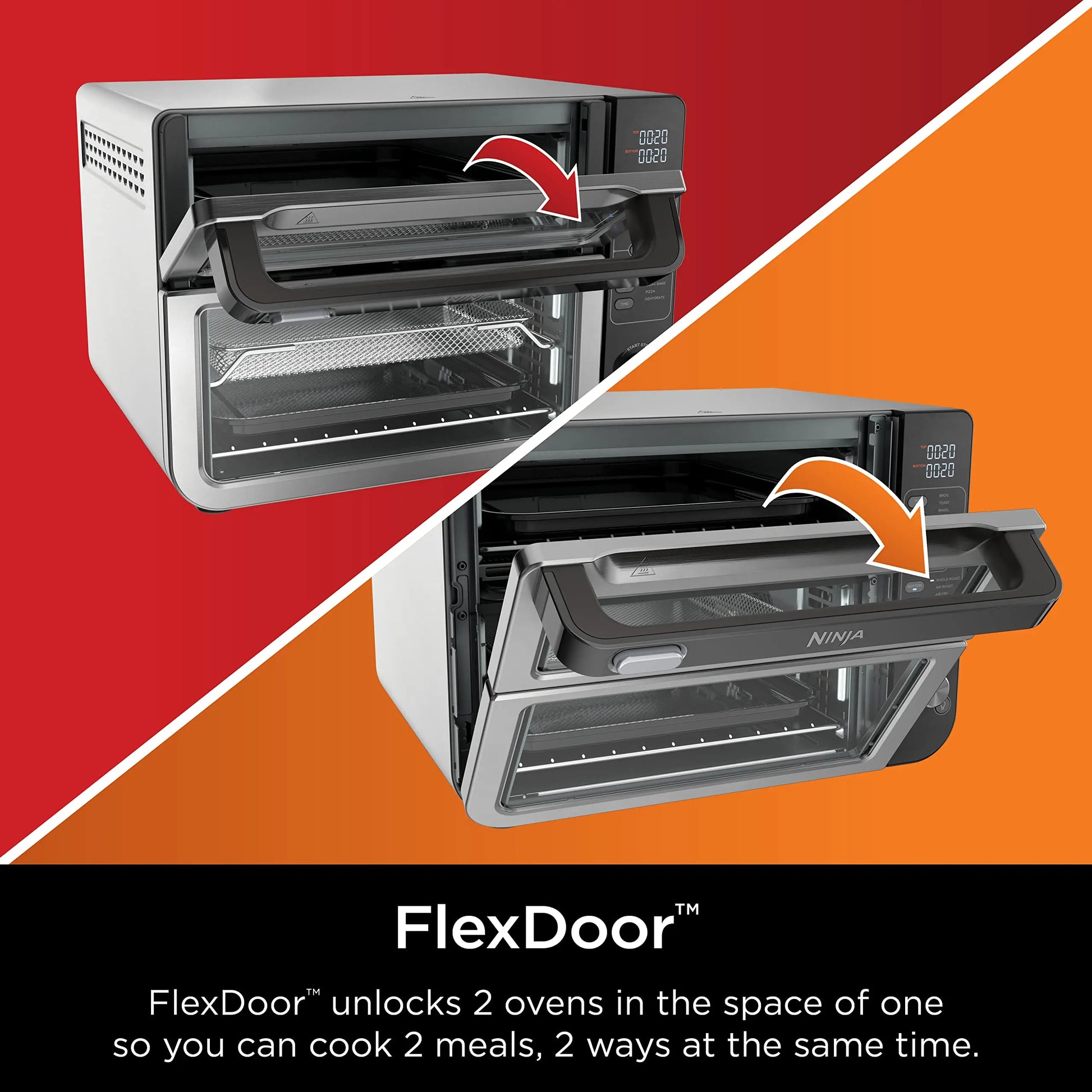 Ninja DCT401 12-in-1 Double Oven with FlexDoor, FlavorSeal & Smart Finish, Rapid Top Convection and Air Fry Bottom , Bake, Roast, Toast, Air Fry, Pizza and More, Stainless Steel - ANM Liquidation