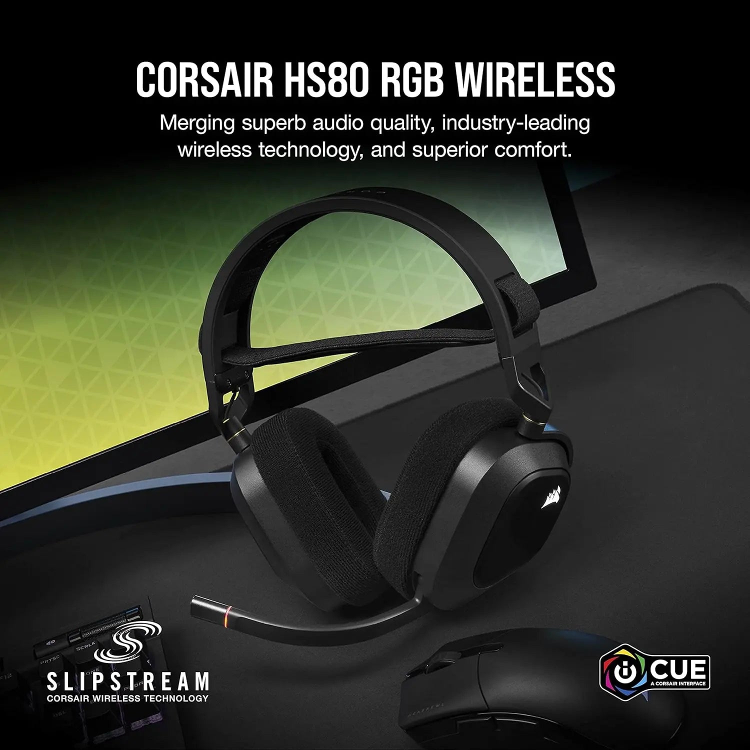 CORSAIR HS80 RGB WIRELESS Multiplatform Gaming Headset - Dolby Atmos - Lightweight Comfort Design - Broadcast Quality Microphone - iCUE Compatible - PC, Mac, PS5, PS4 - Black - ANM Liquidation