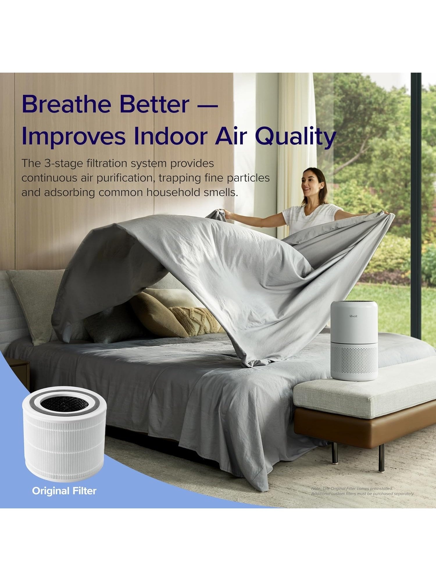 LEVOIT Air Purifier for Home Allergies Pets Hair in Bedroom, Covers Up to 1095 ft² by 45W High Torque Motor, 3-in-1 Filter with HEPA sleep mode, Remove Dust Smoke Pollutants Odor, Core300-P, White