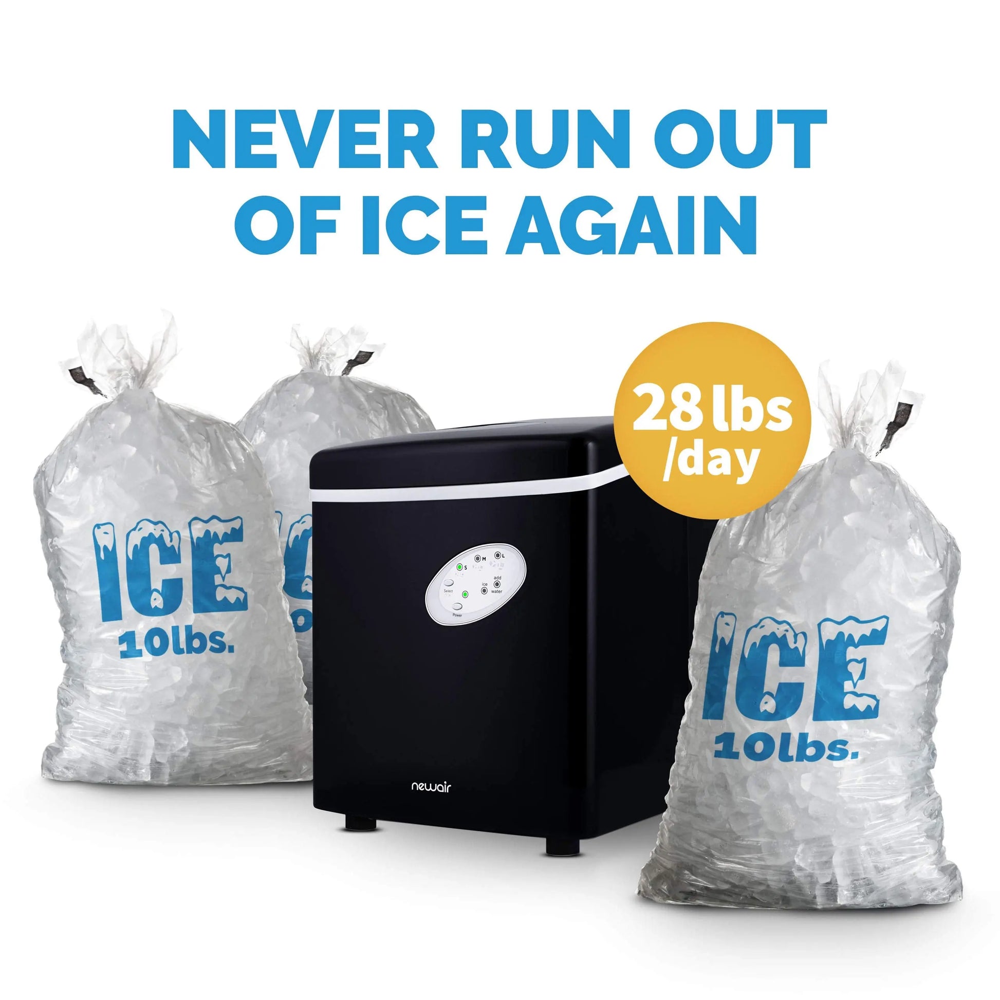 NewAir Counter Top Ice Maker Machine (Black), Compact Automatic Ice Maker, Cubes Ready in 6 Minutes, 28 Pounds in 24 Hours - Perfect for Home/Kitchen/Office/Bar - ANM Liquidation