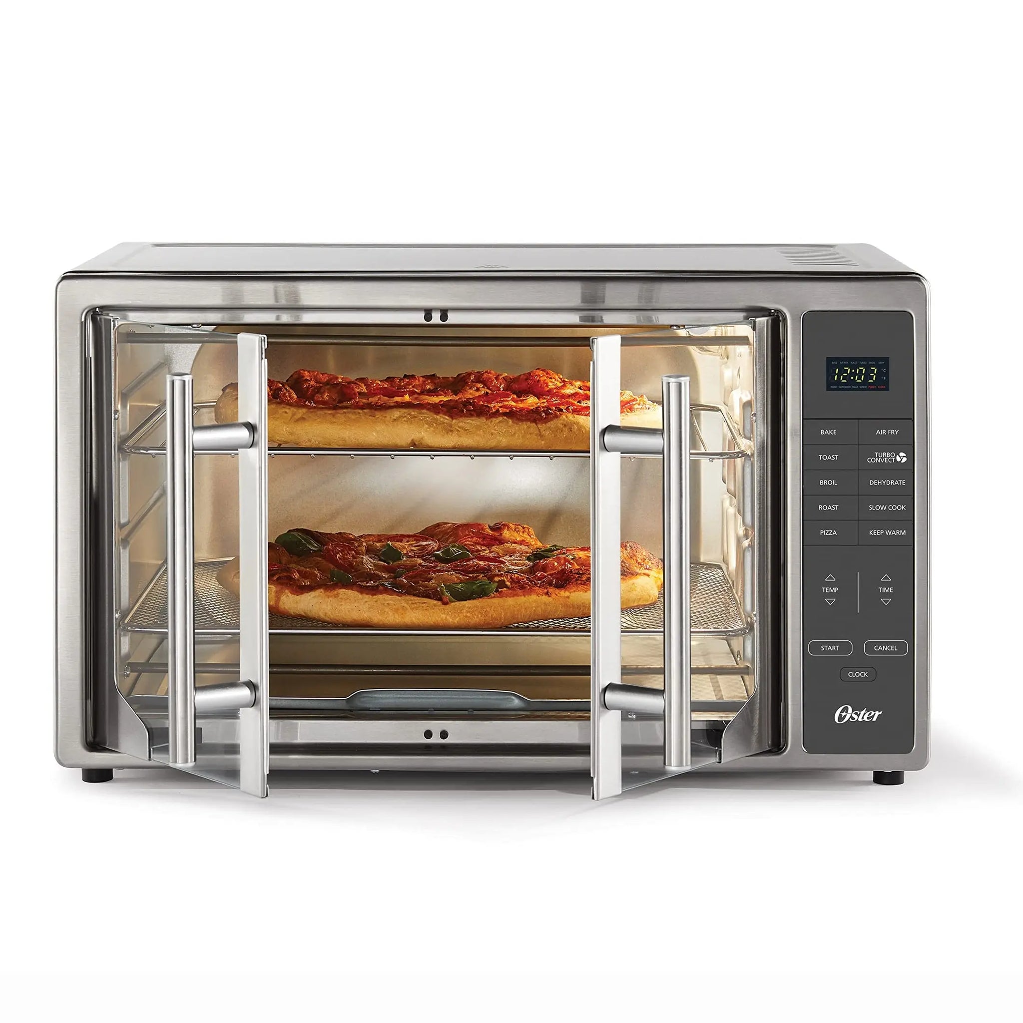 Oster Air Fryer Oven, 10-in-1 Countertop Toaster, Large Enough for 2 Pizzas, Stainless Steel French Doors, XL Sized - ANM Liquidation