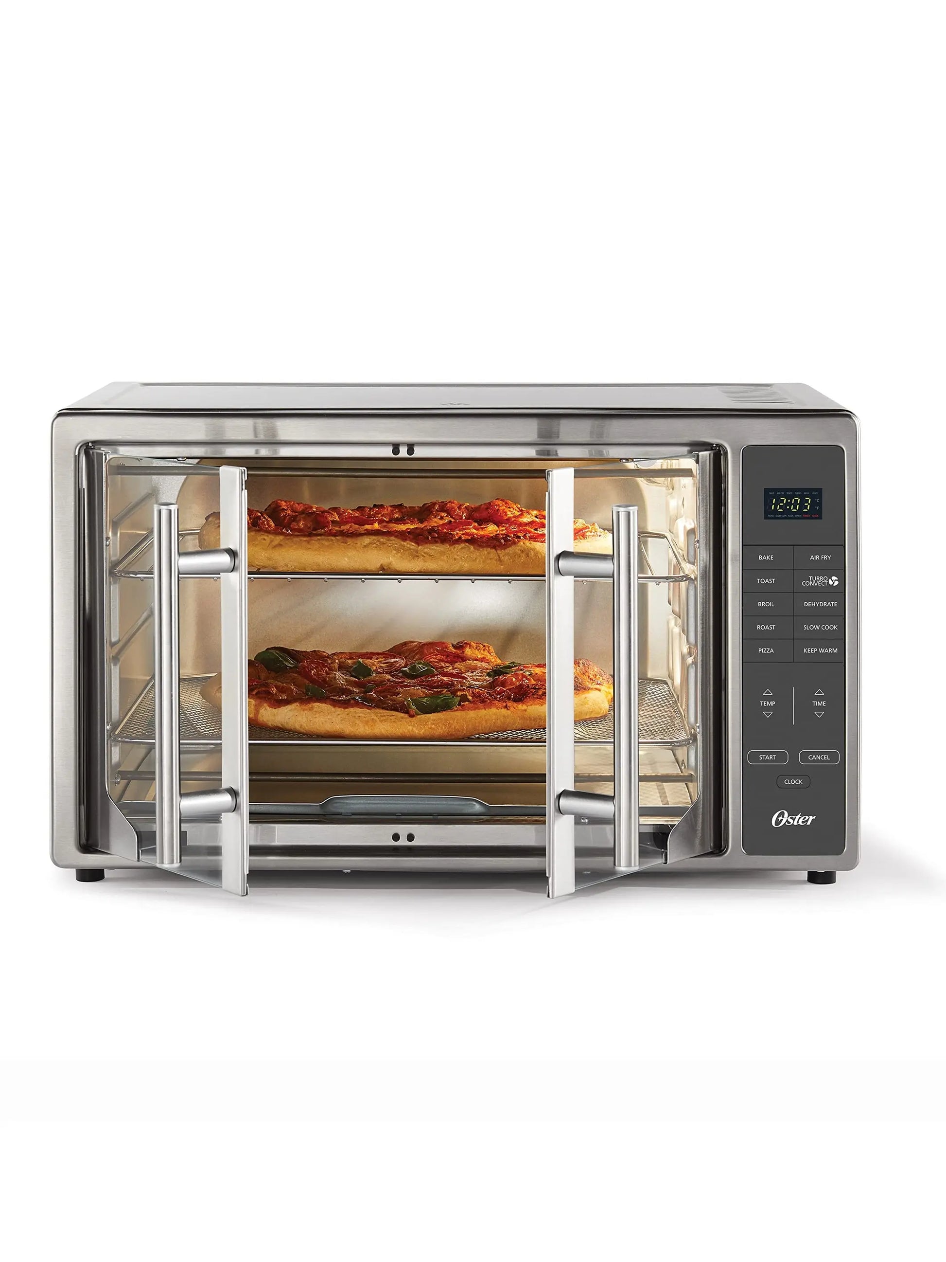 Oster Air Fryer Oven, 10-in-1 Countertop Toaster, Large Enough for 2 Pizzas, Stainless Steel French Doors, XL Sized - ANM Liquidation