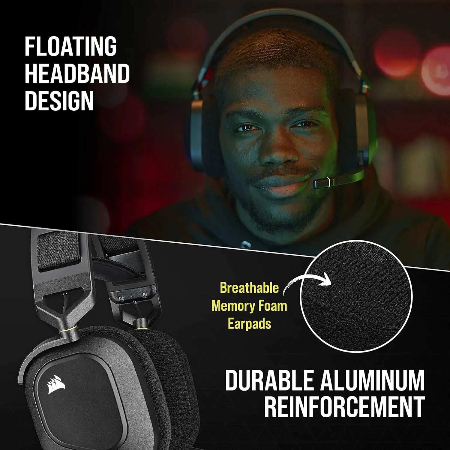 CORSAIR HS80 RGB WIRELESS Multiplatform Gaming Headset - Dolby Atmos - Lightweight Comfort Design - Broadcast Quality Microphone - iCUE Compatible - PC, Mac, PS5, PS4 - Black - ANM Liquidation