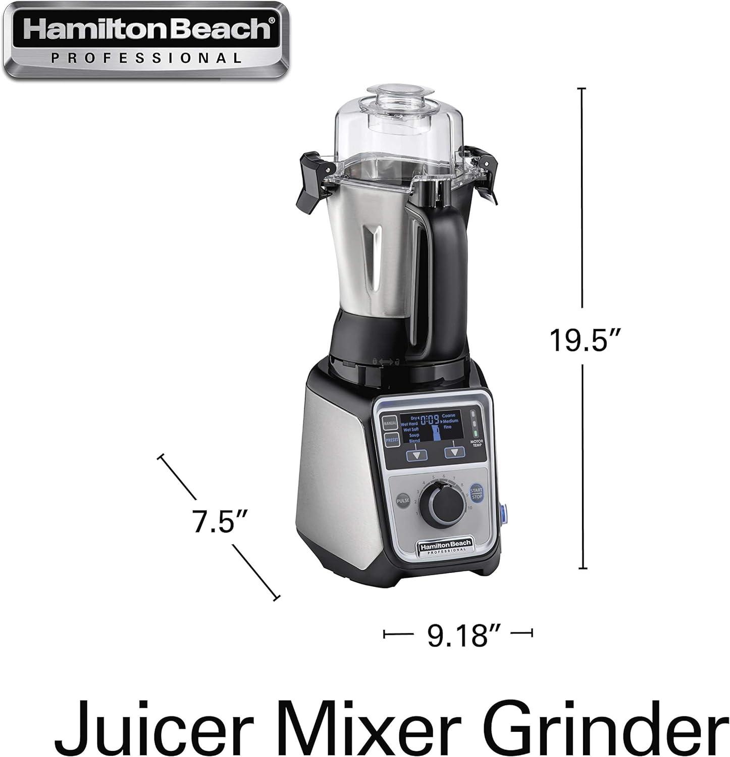 Hamilton Beach Professional 4-in-1 Juicer Mixer Grinder, Commercial-Grade 1400 Watt Motor, 120V, 3 Leakproof Jars, For Wet and Dry Spices, Chutneys and Curries, Engineered in India & USA (58770) - ANM Liquidation