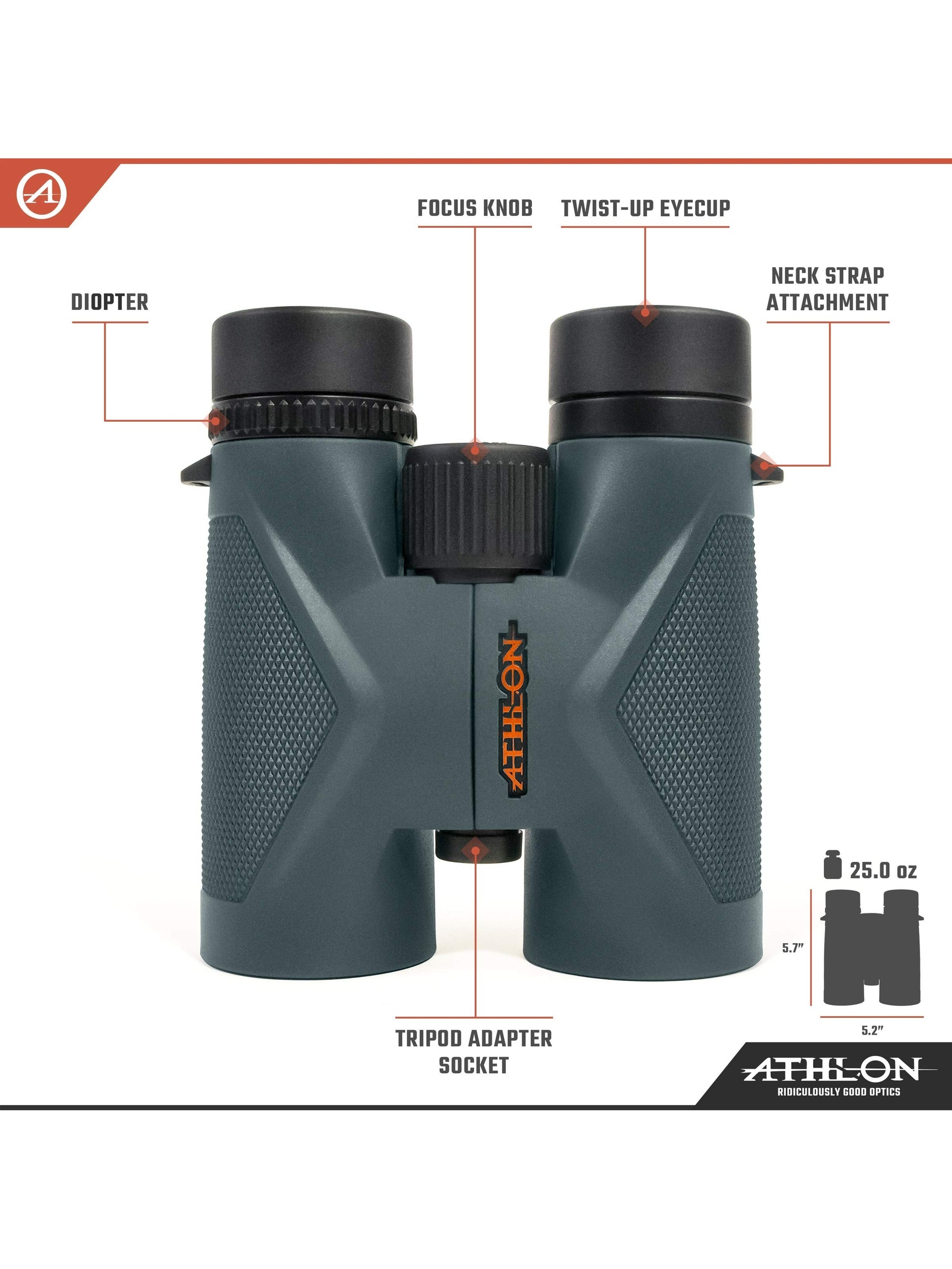 Athlon Optics 8x42 Midas UHD Gray Binoculars with ED Glass for Adults and Kids, High-Powered Binoculars for Hunting, Birdwatching, and More ANM Liquidation