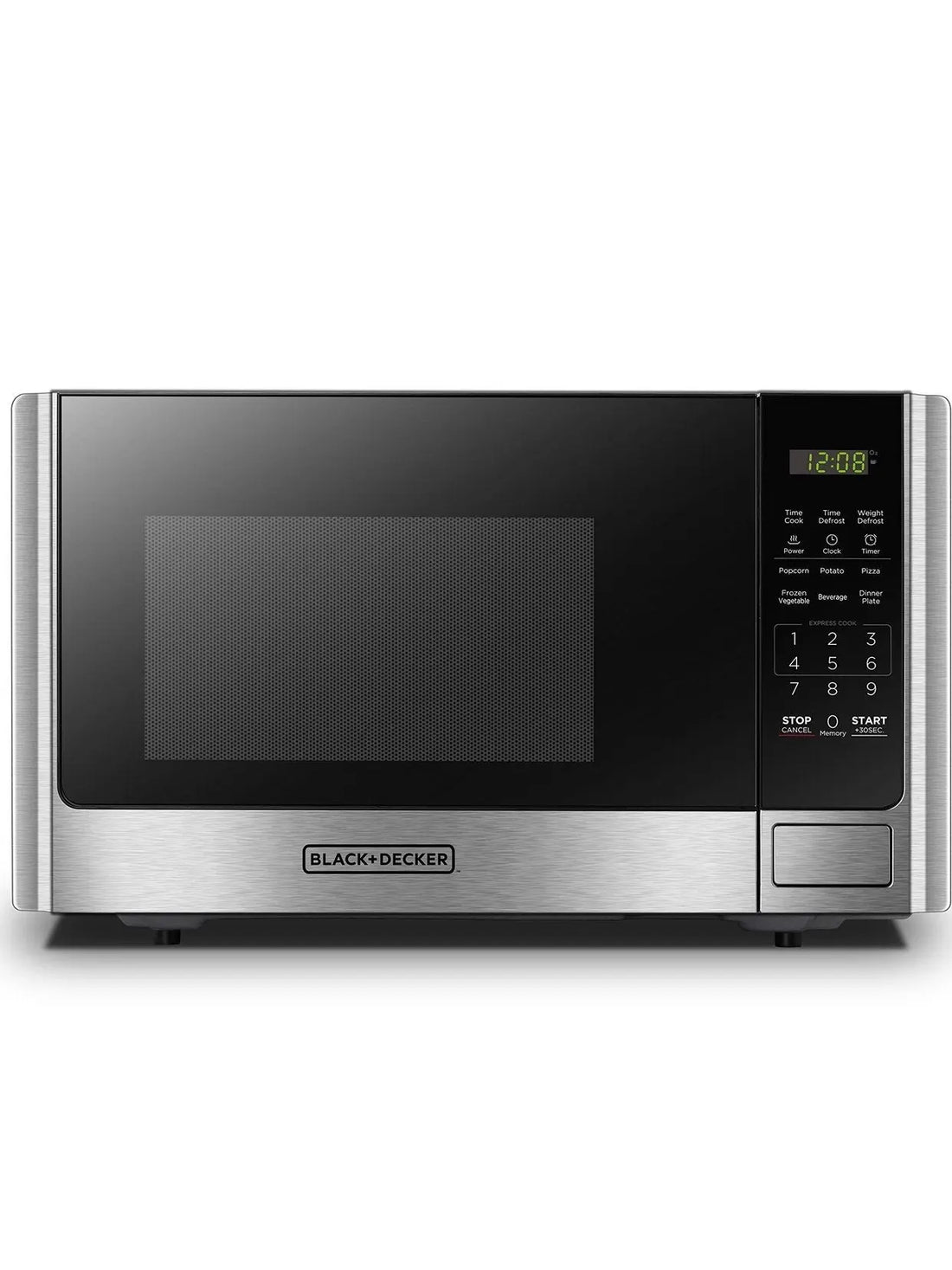 BLACK+DECKER Digital Microwave Oven with Turntable Push-Button Door, Child Safety Lock, Stainless Steel, 0.9 Cu Ft