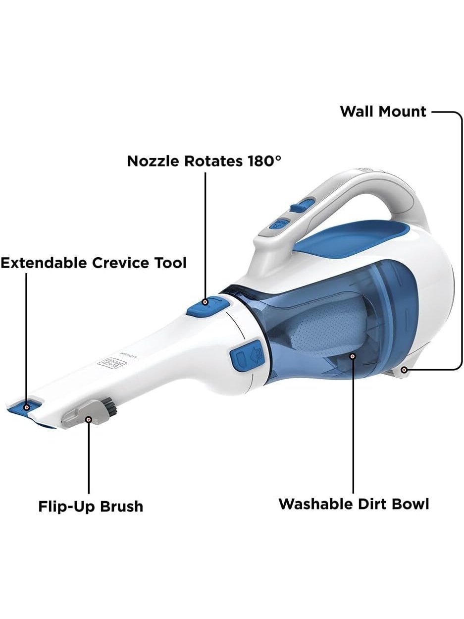 BLACK+DECKER dustbuster AdvancedClean Cordless Handheld Vacuum, Compact Home and Car Vacuum with Crevice Tool CHV1410L , Blue, White