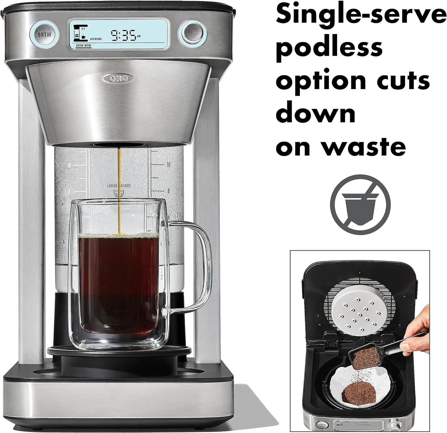 OXO Brew 12-Cup Coffee Maker With Podless Single-Serve Function,Silver - ANM Liquidation