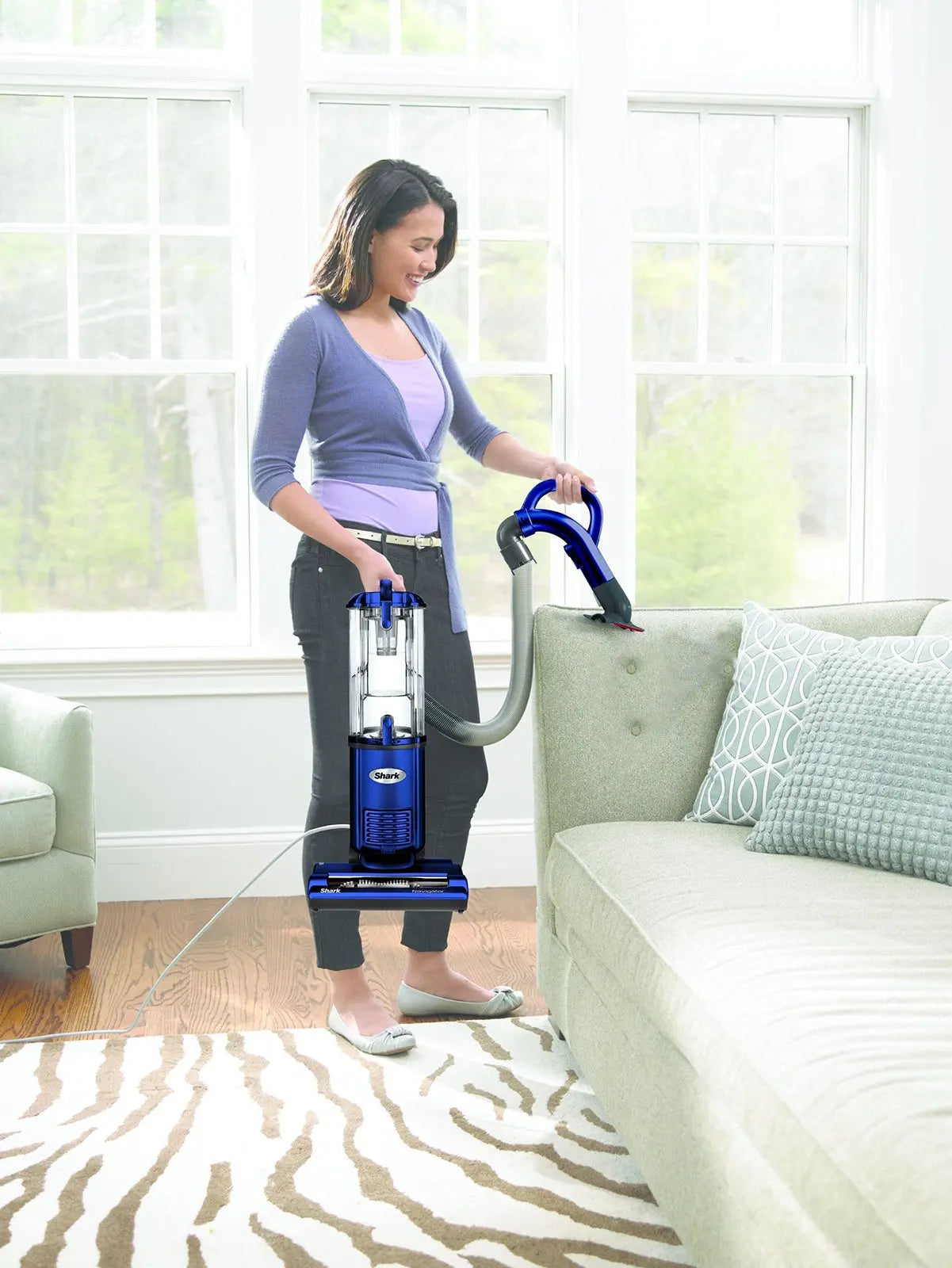 Shark NV105 Navigator Light Upright Vacuum with Large Dust Cup Capacity, Duster Crevice Tool & Upholstery Tool for Dependable Multi-Surface Cleaning, Blue