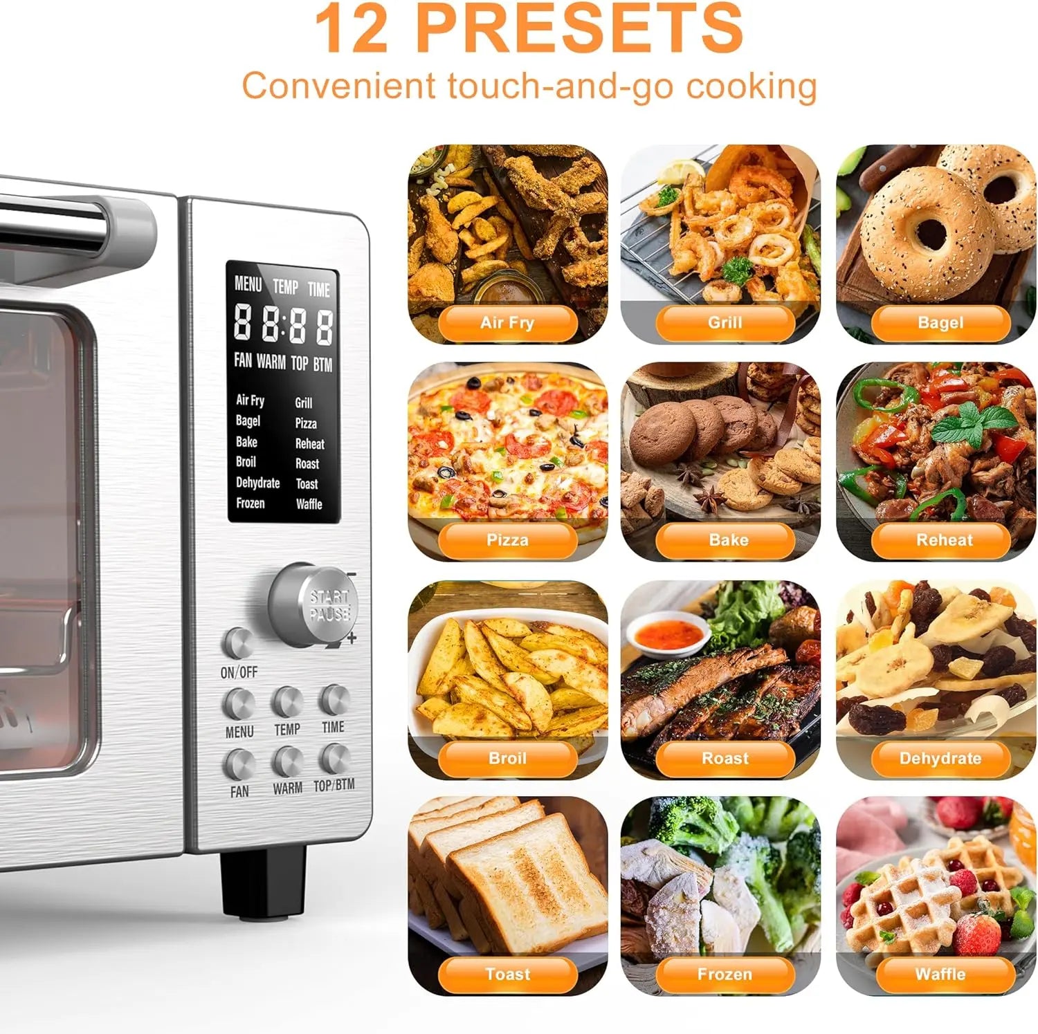 Nuwave Bravo 12-in-1 Air Fryer Toaster Oven Combo, Airfryer Convection Oven Countertop, 1800 Watts, 21-Qt Capacity, 50°-450°F Temp Controls, 65 Recipes & 4 Accessories, Silver- Stainless Steel - ANM Liquidation