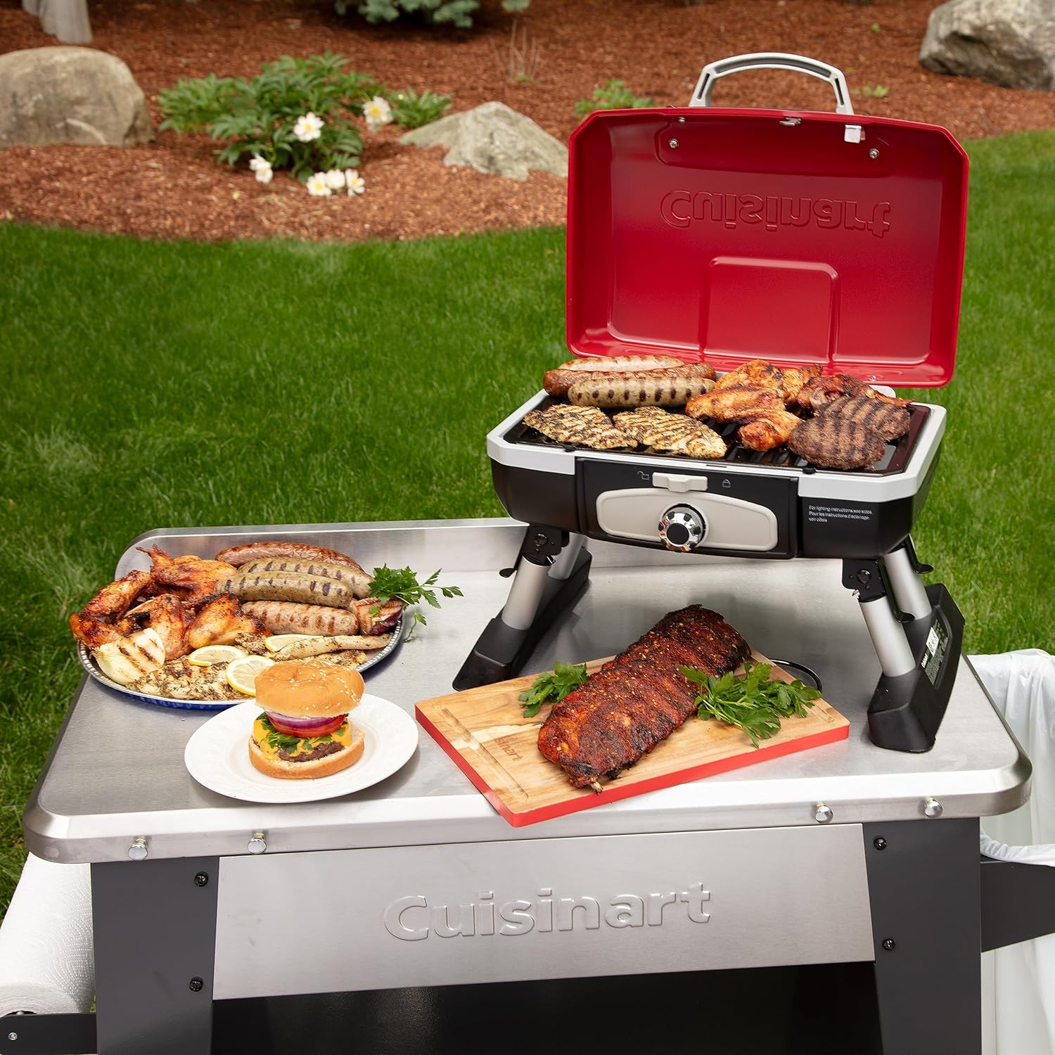 Cuisinart CGG-180T Petit Gourmet Portable Tabletop Propane Gas Grill, Red 17.6 x 18.6 x 11.8-Inch - ANM Liquidation