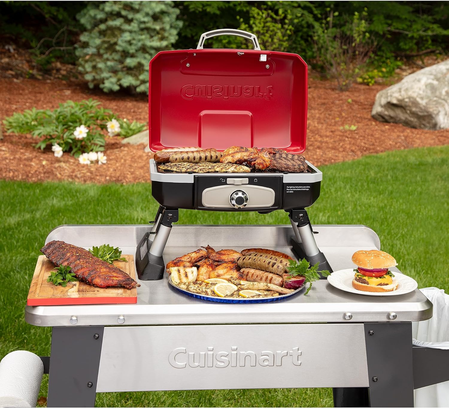 Cuisinart CGG-180T Petit Gourmet Portable Tabletop Propane Gas Grill, Red 17.6 x 18.6 x 11.8-Inch - ANM Liquidation